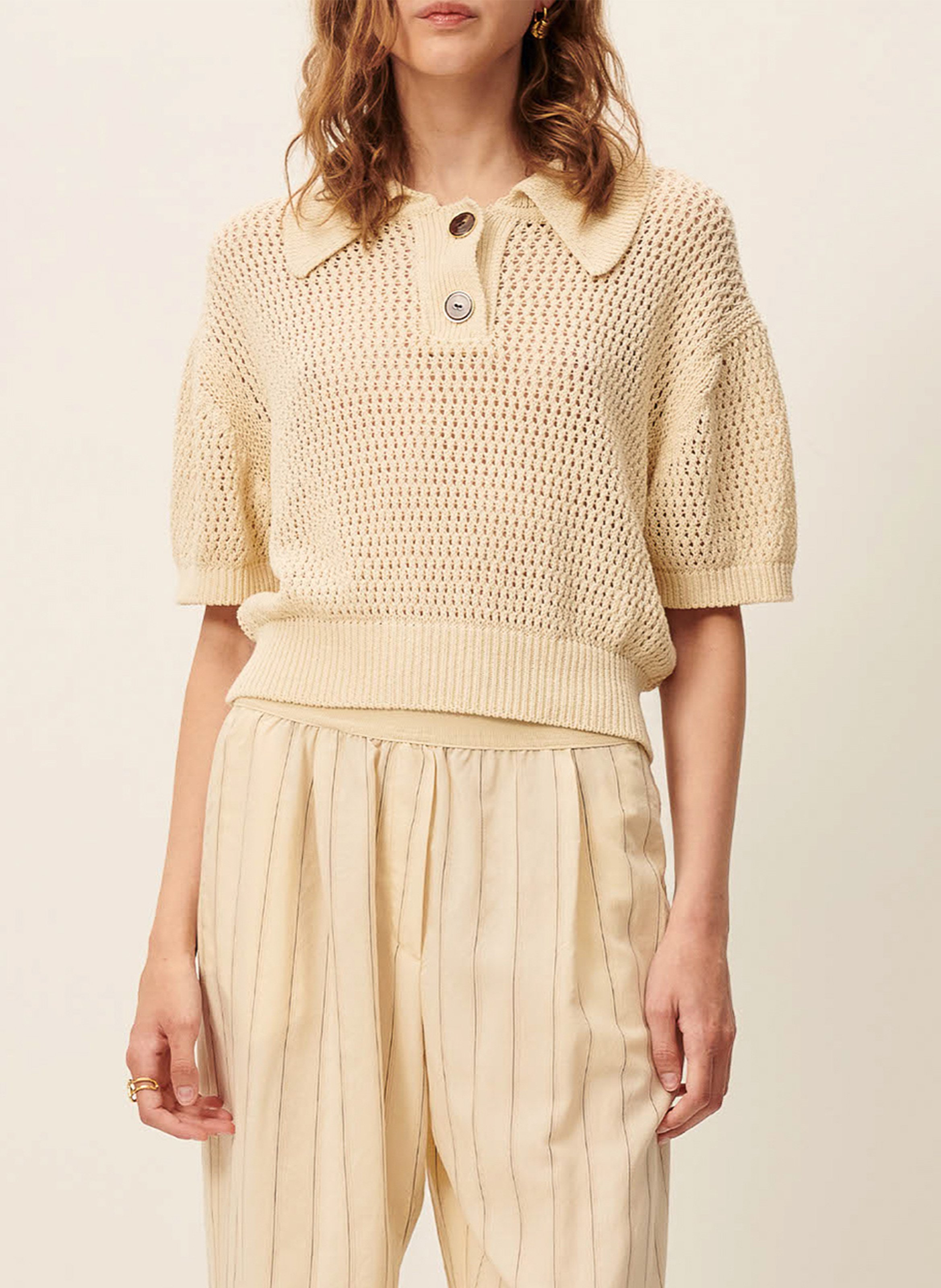 Polo en maille court en coton SESSUN Beige