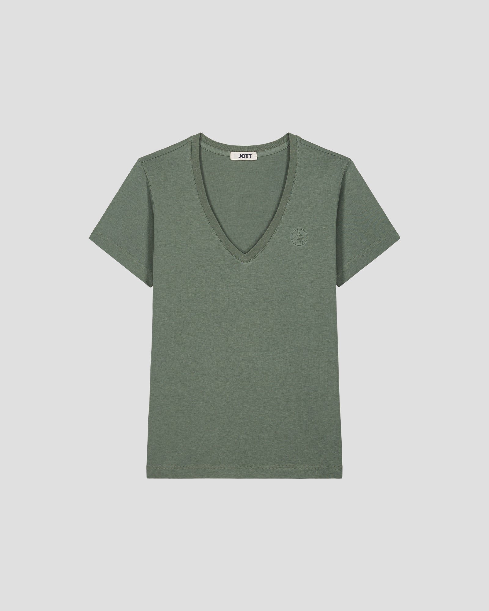 <p>T-shirt plain V-neck in cotton Sofia 2.0</p> JOTT Green