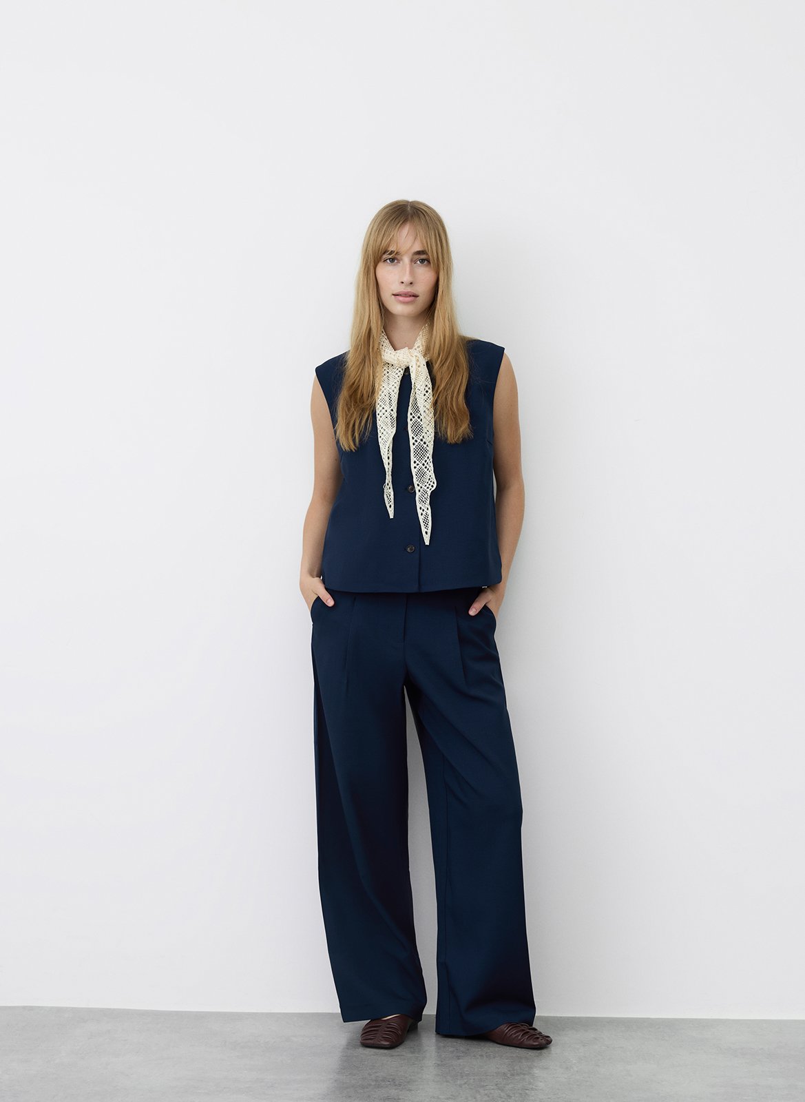 Bandplooibroek met hoge taille VILA Blauw