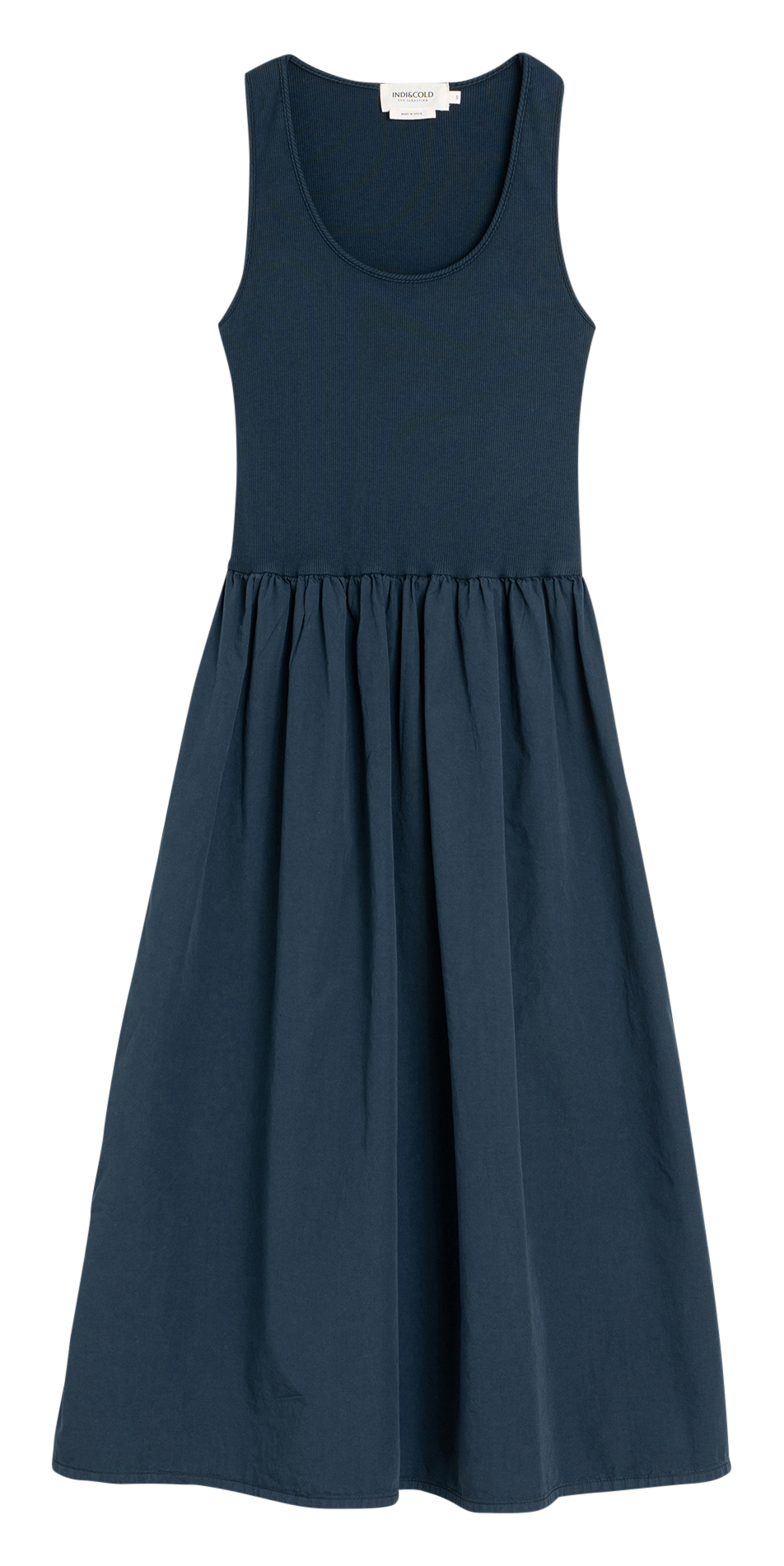 Halflange jurk met ronde hals van katoen INDI & COLD Blauw