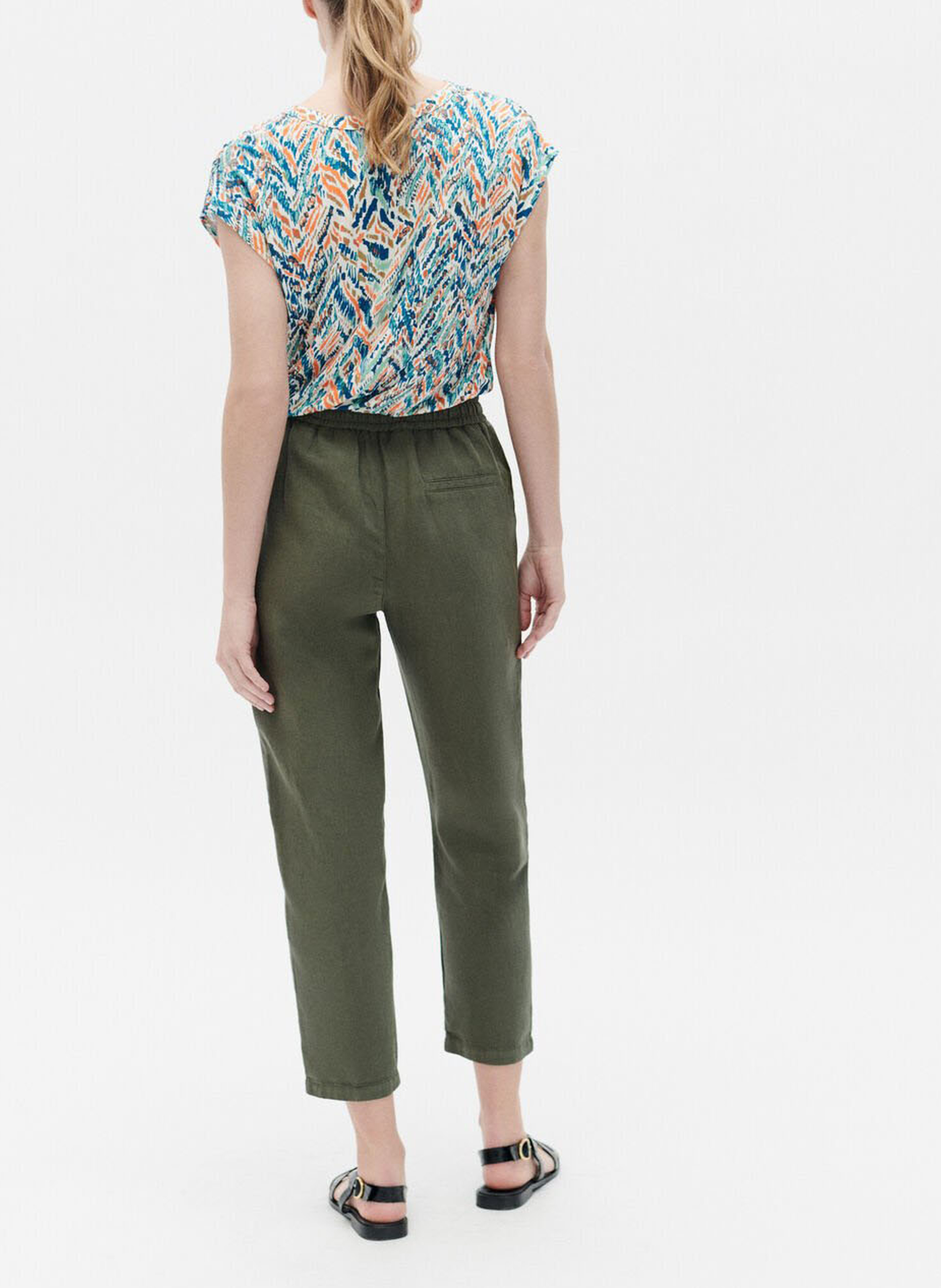 Straight-leg linen-blend pants CAROLL Green