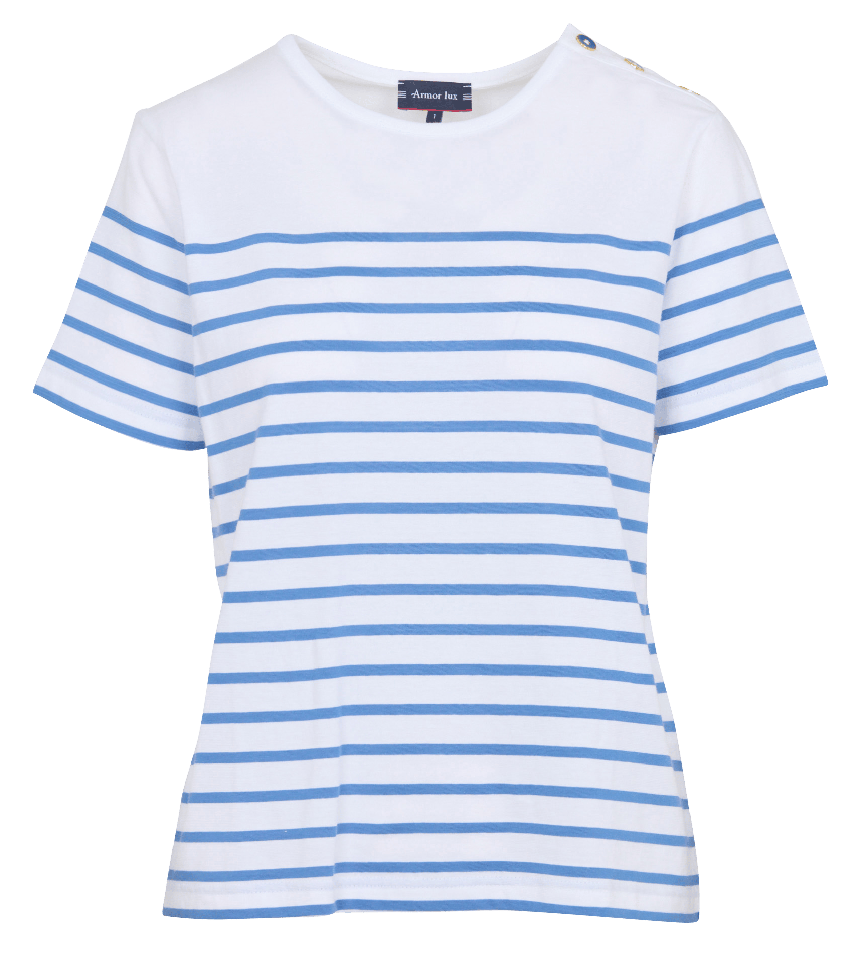 Tee-shirt marinière droit col rond en coton ARMOR LUX Blanc
