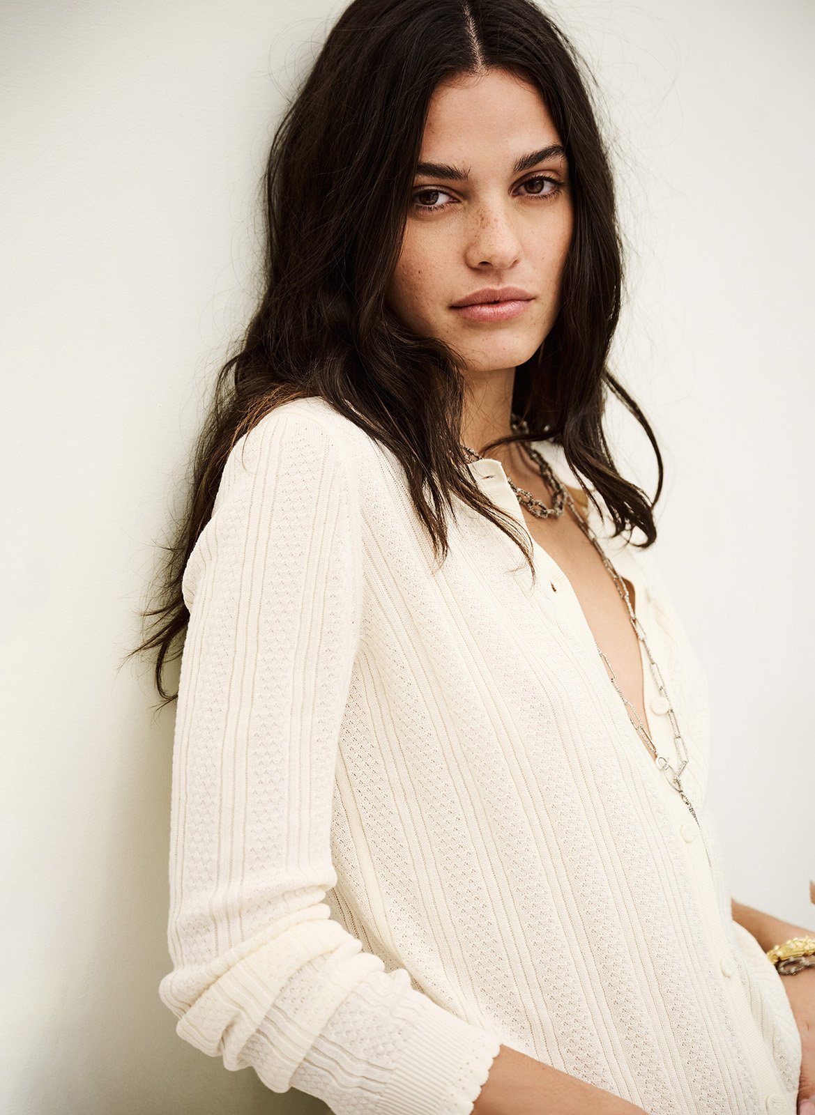 Rechte cardigan met ronde hals in gevlochten breisel BA&SH Beige