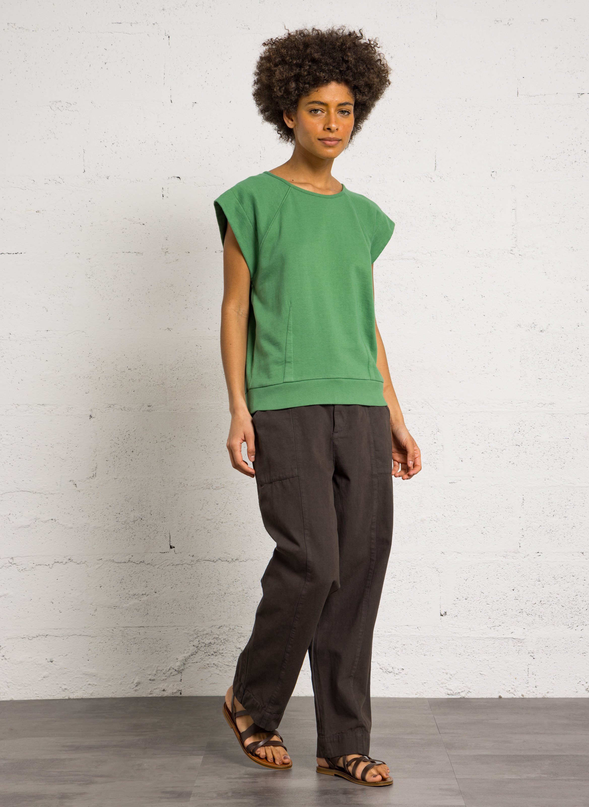 Sweat col rond en coton bio LEON & HARPER Vert