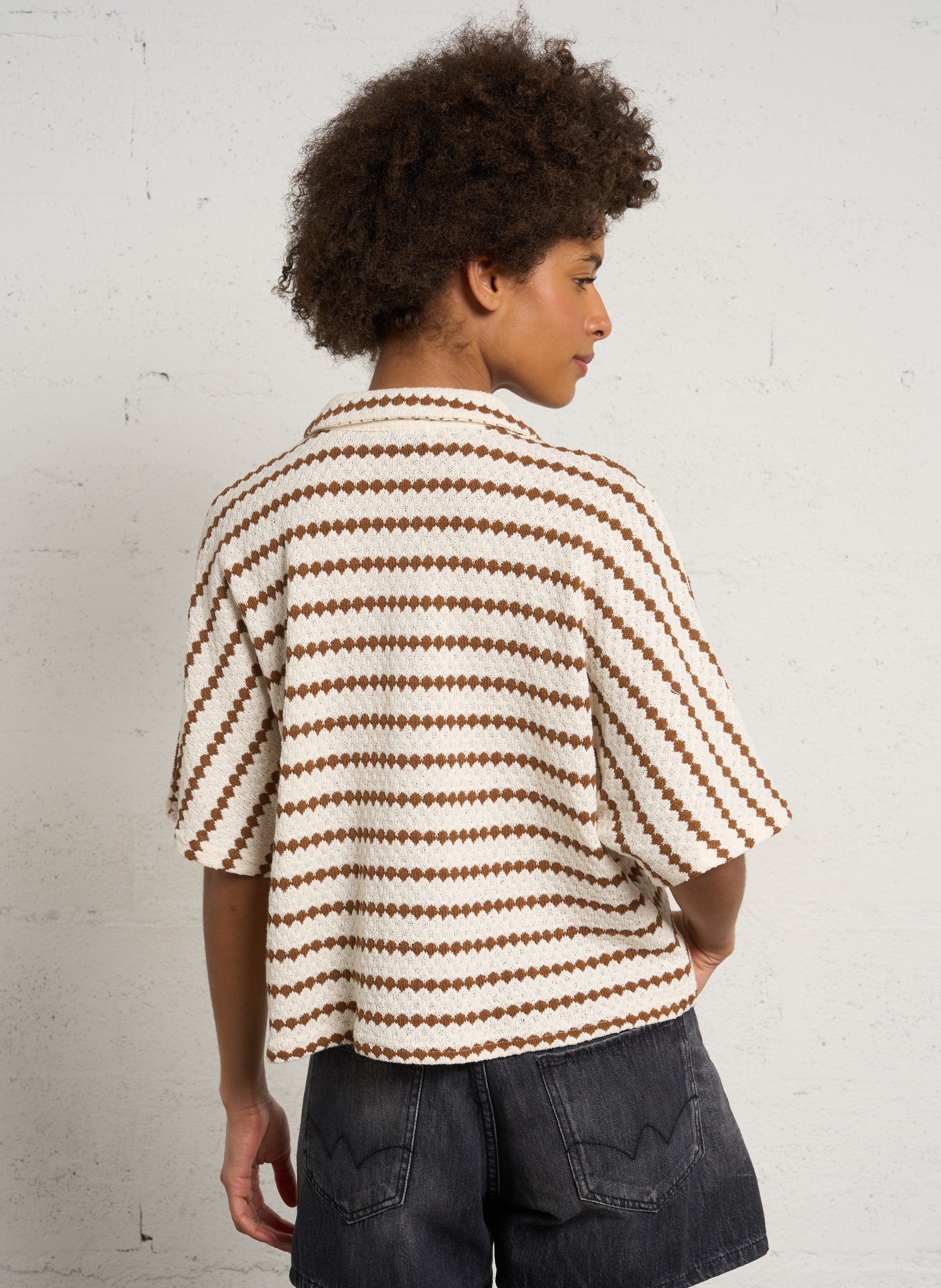 Chemise oversize en jacquard imprimé LE TEMPS DES CERISES Marron