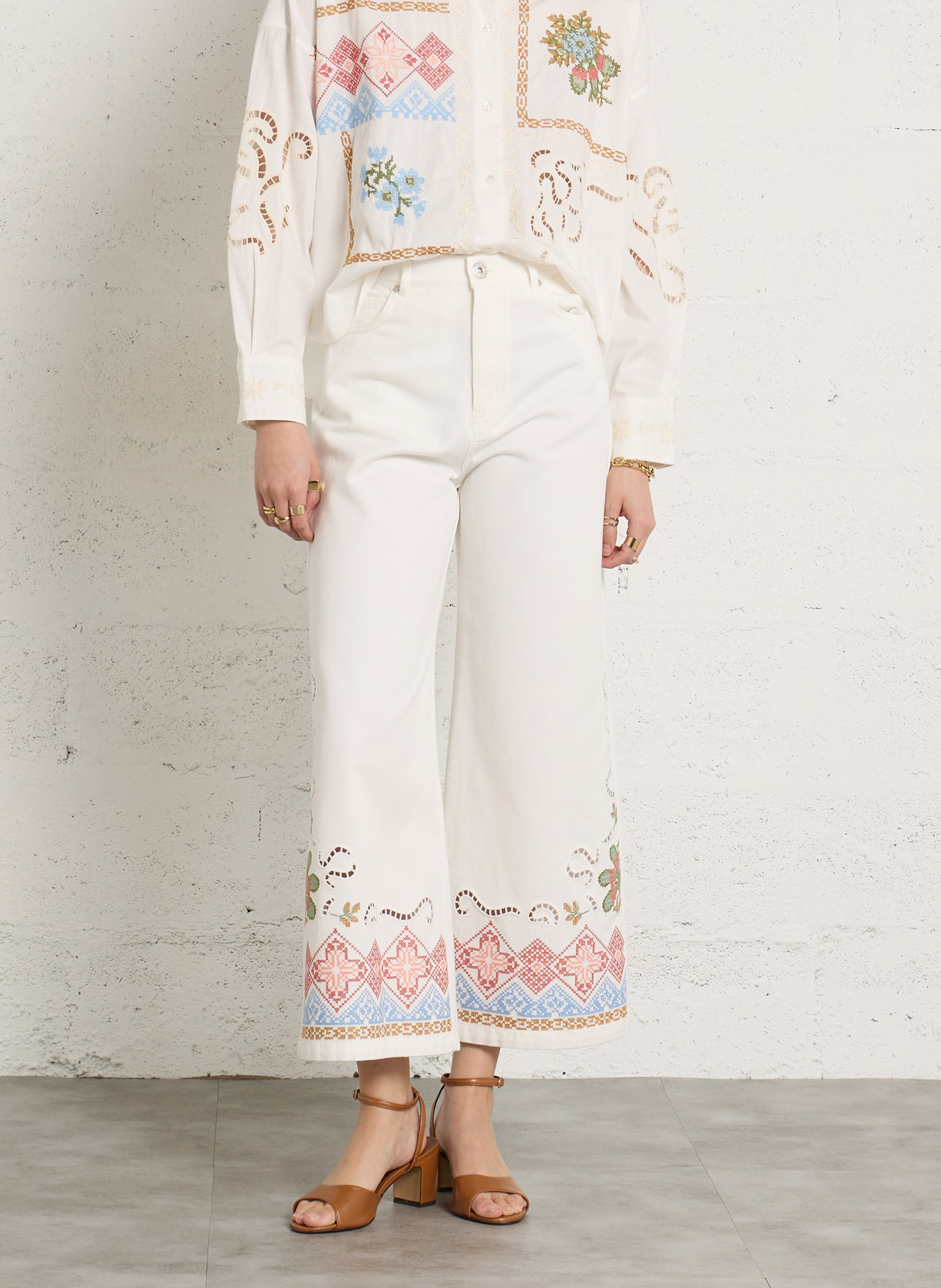 Wide-leg embroidered jeans MAX MARA WEEK END White