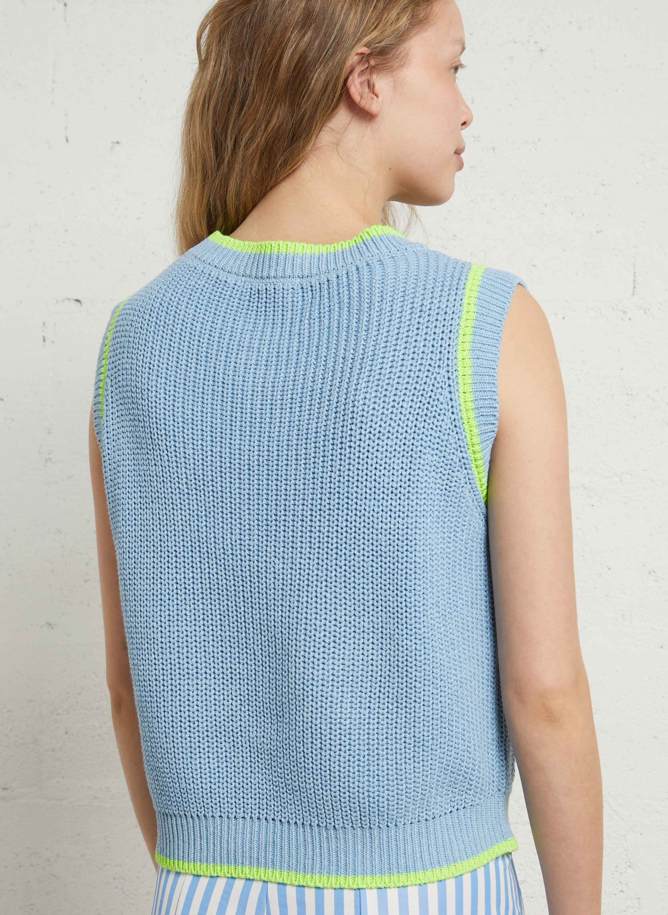 Straight cotton-blend sweater with round neck DR BLOOM Blue
