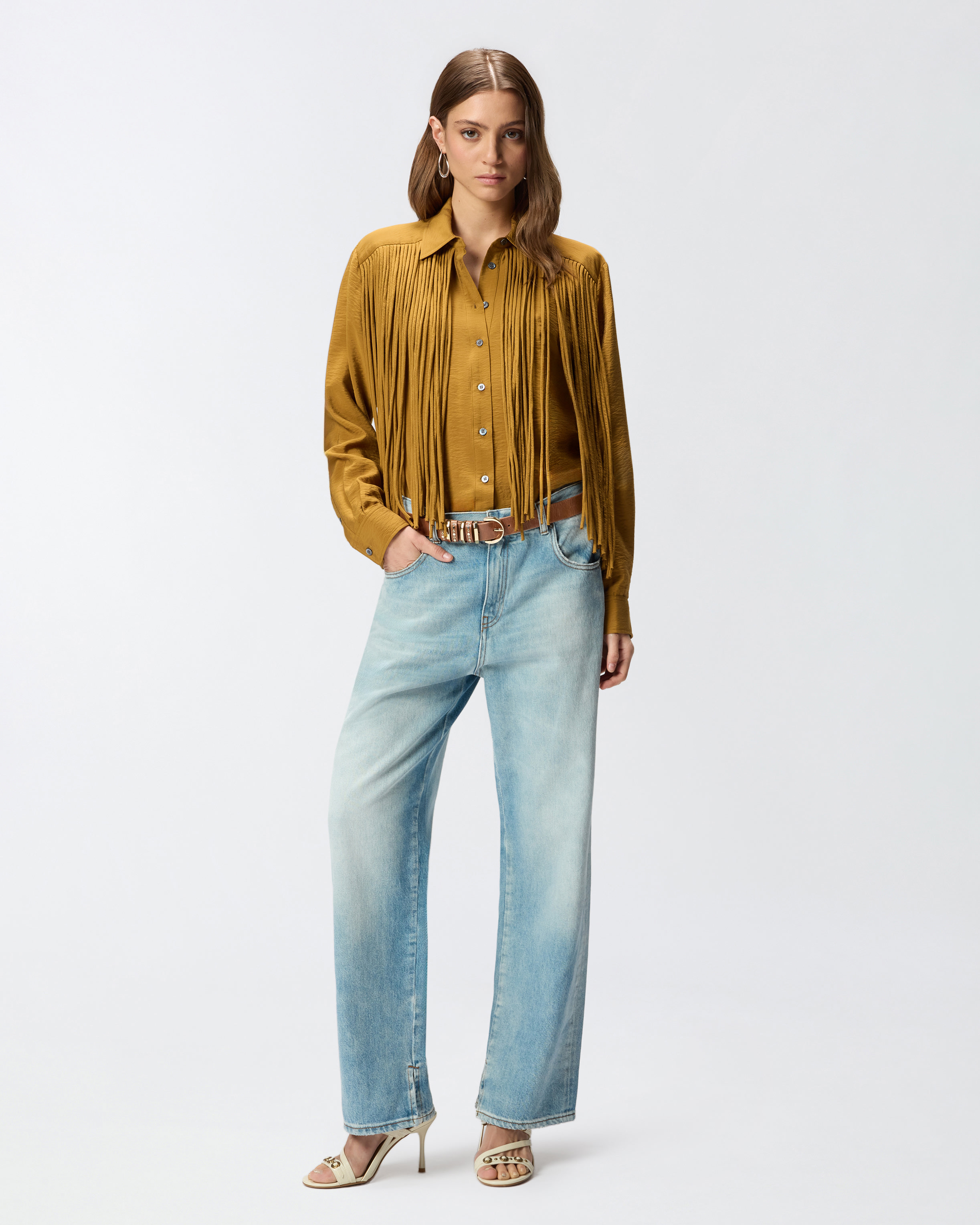 Chemise style western à franges PINKO Orange