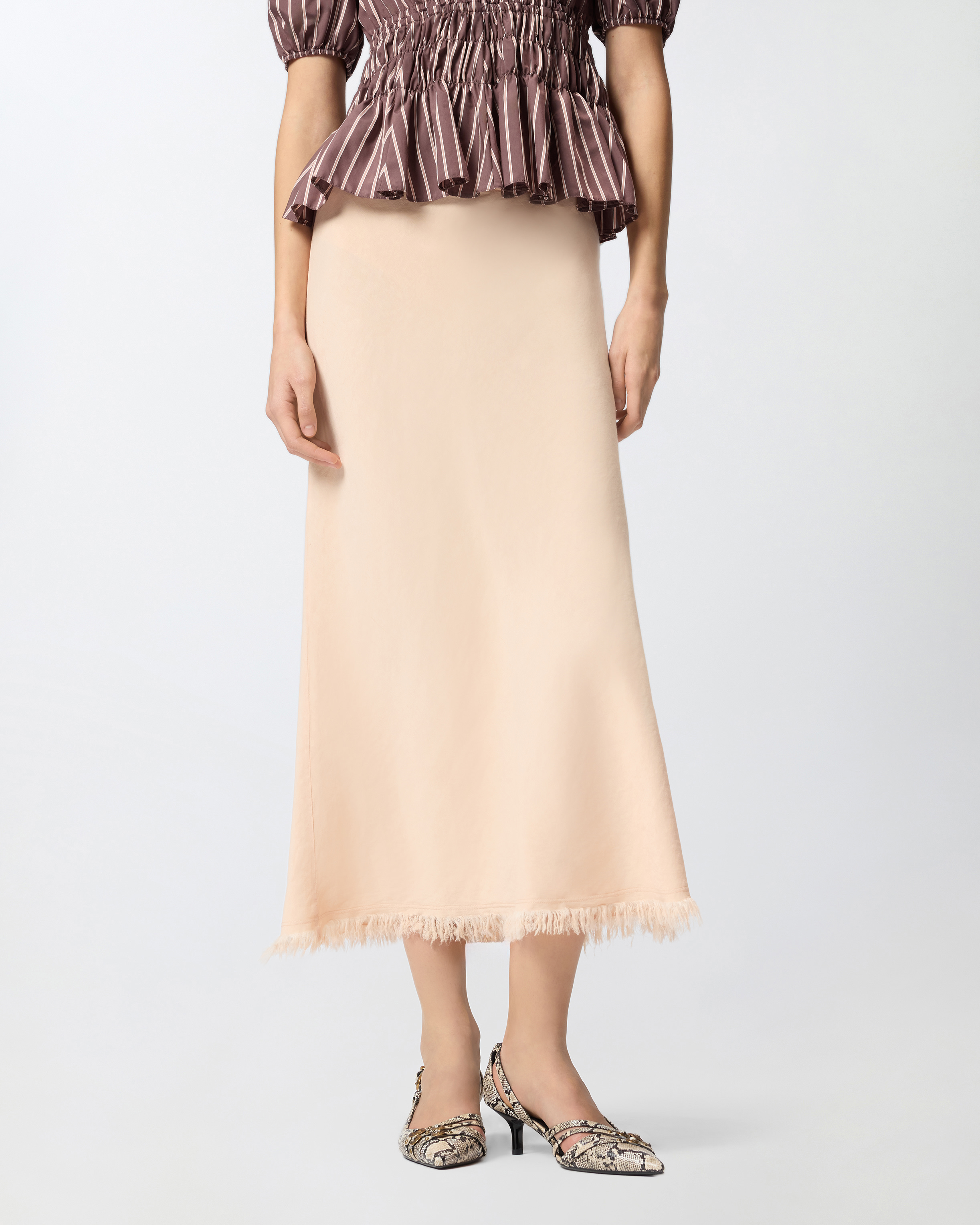 Midi linen blend skirt with belt PINKO Pink