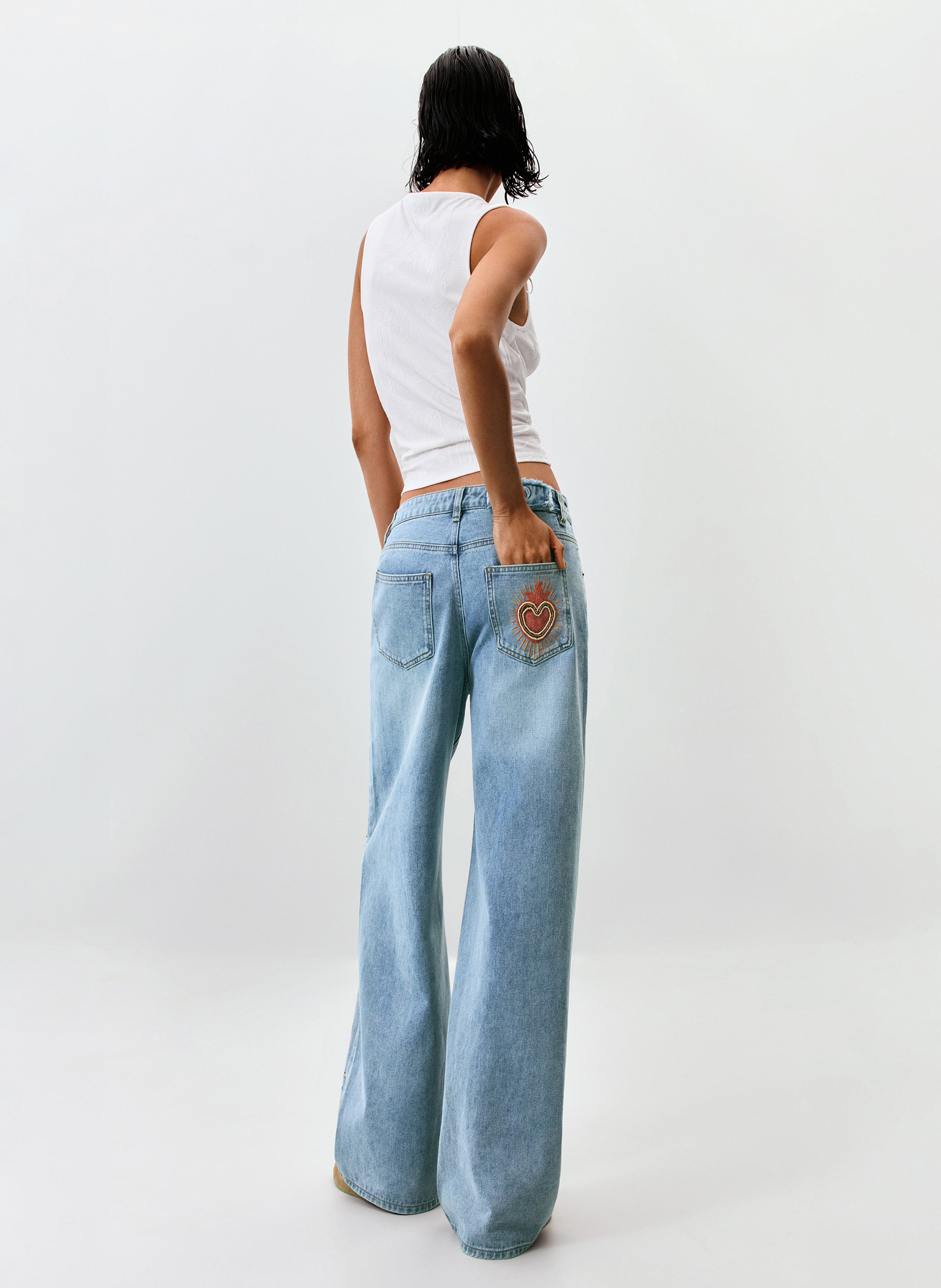 Jean large en coton mélangé brodé DESIGUAL Bleu