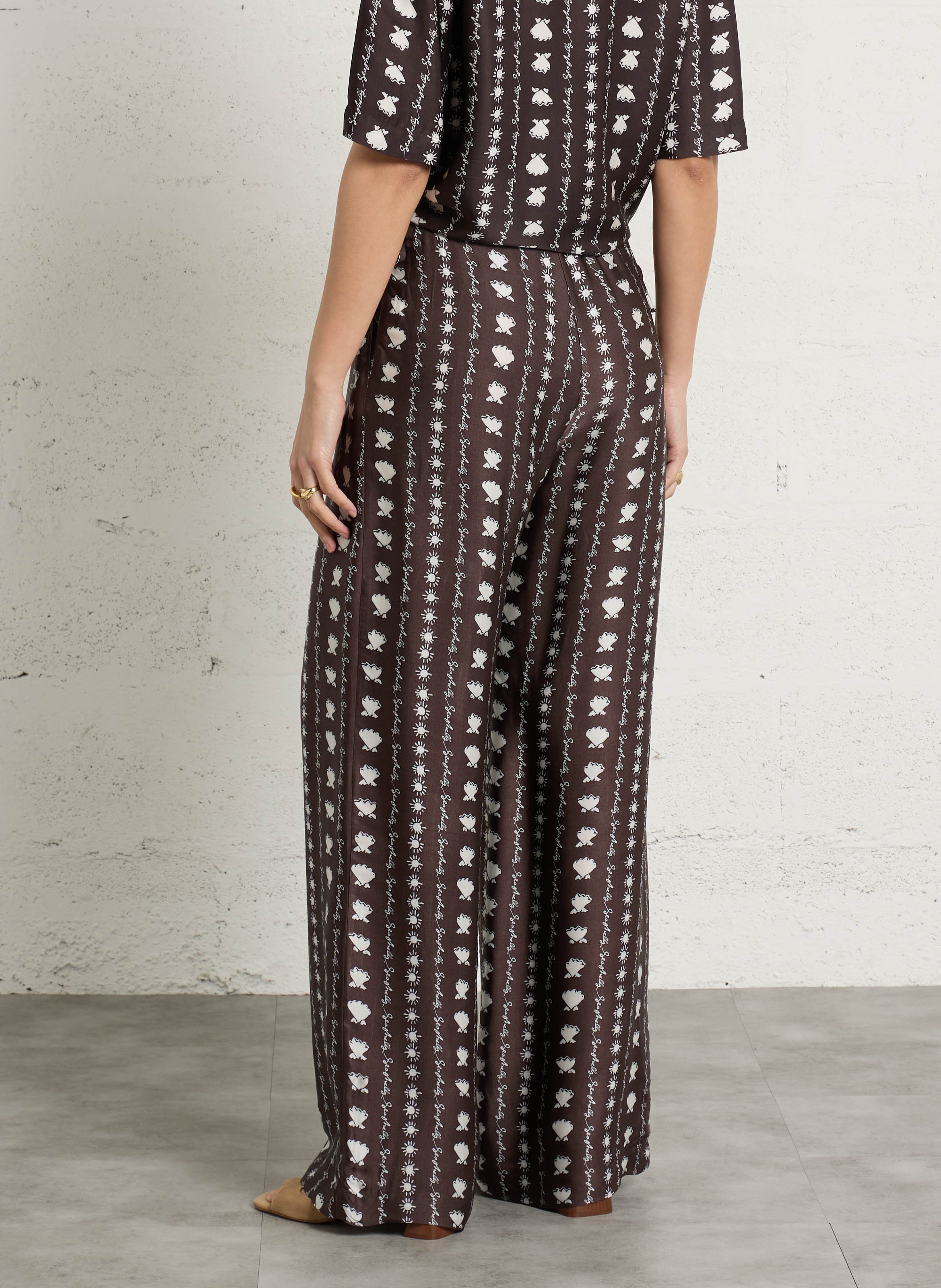 Weit geschnittene Satin-Hose mit Muster DES PETITS HAUTS Schwarz