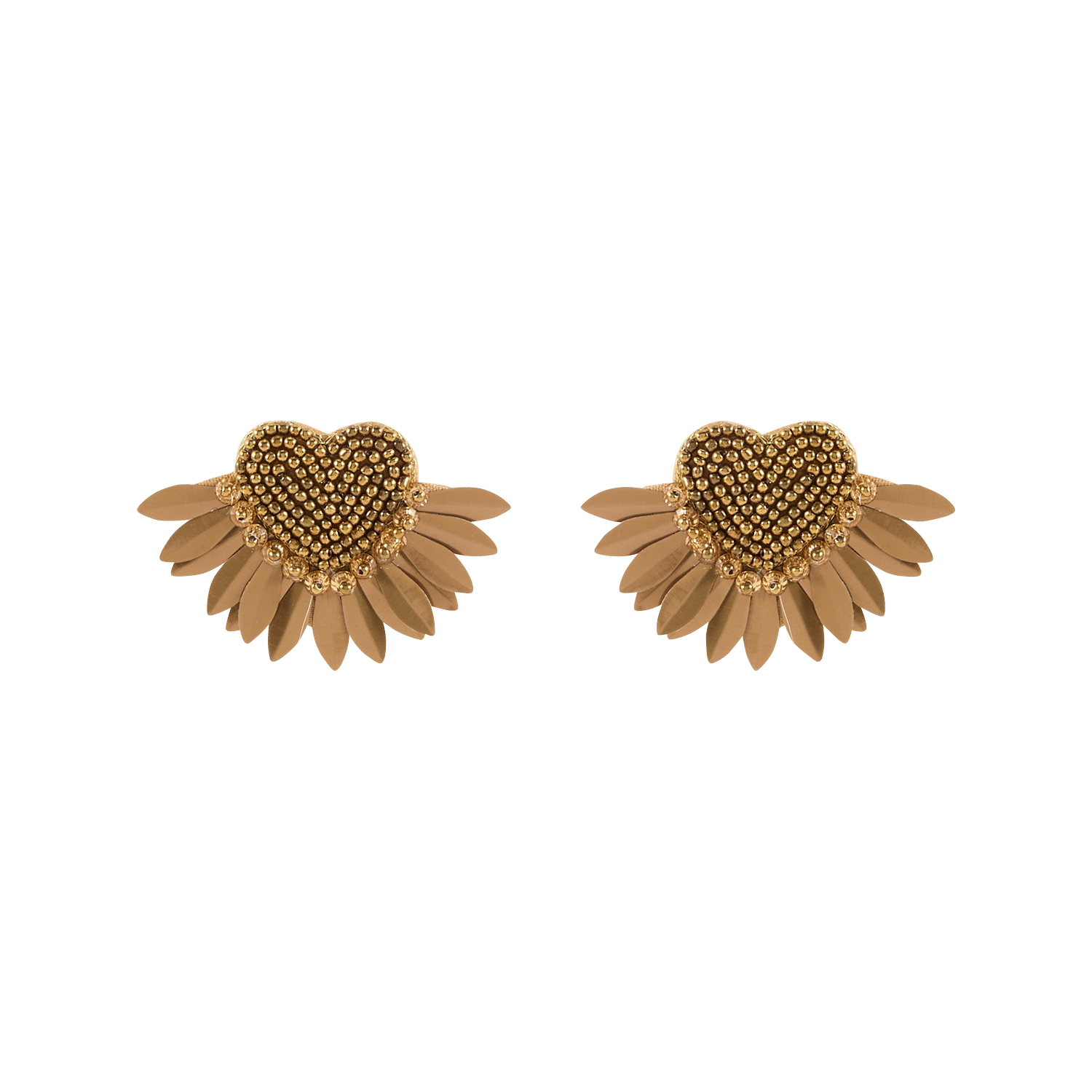 Oorbellen met parelhart en veereffect MINDY Bronze