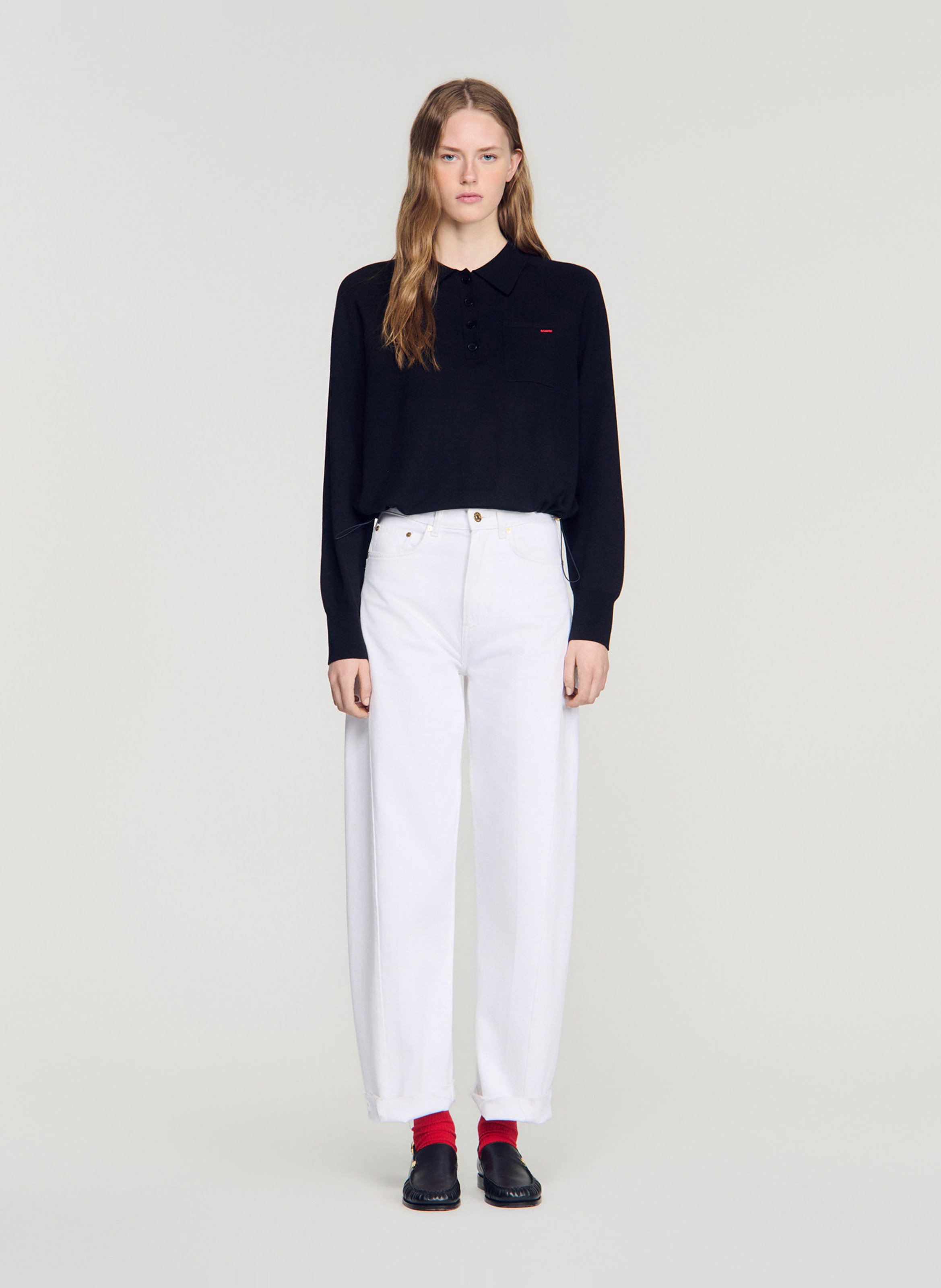 Pull oversize col classique en laine mélangée SANDRO Noir