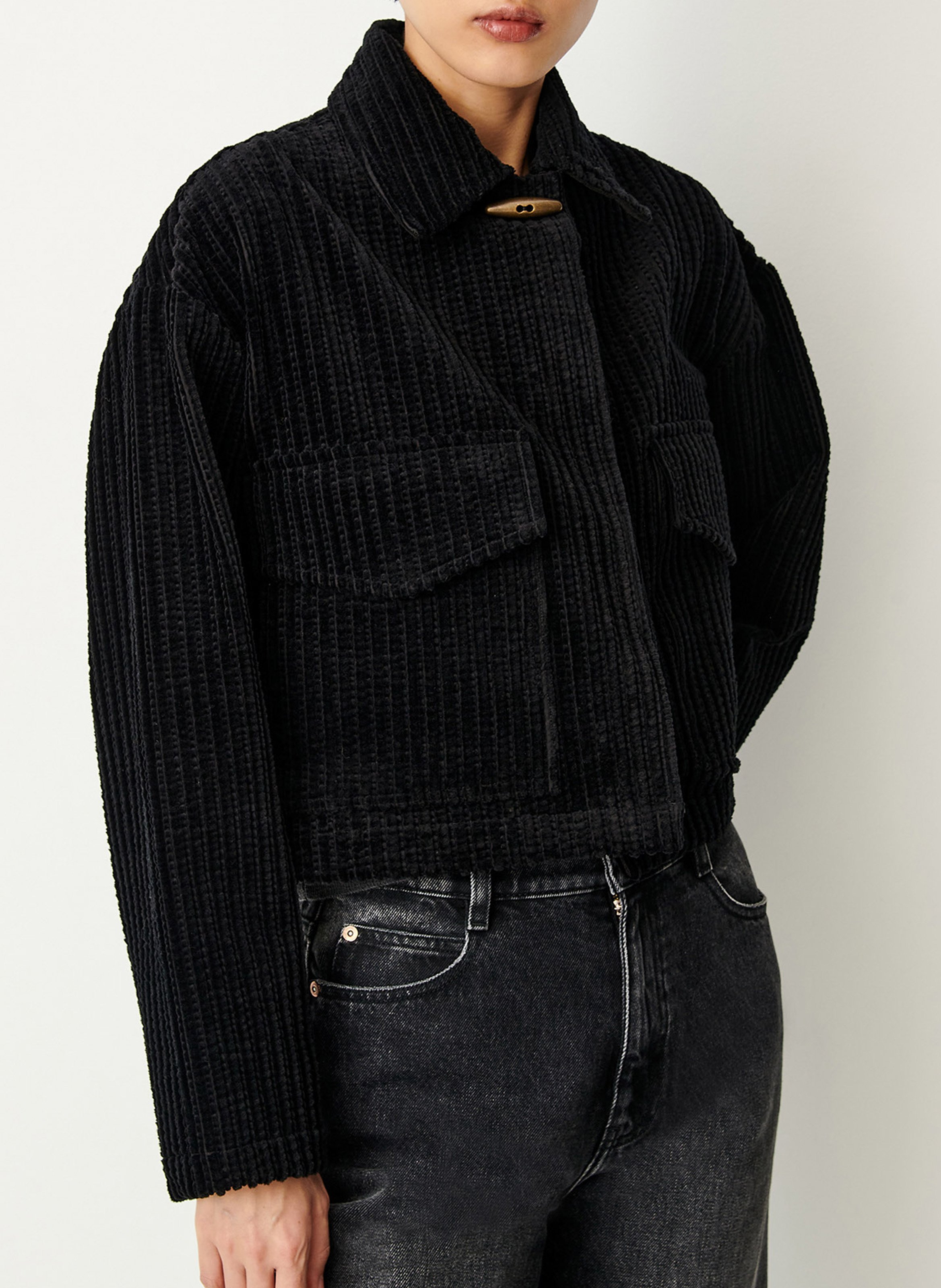 Veste courte en coton mélangé côtelé SESSUN Noir