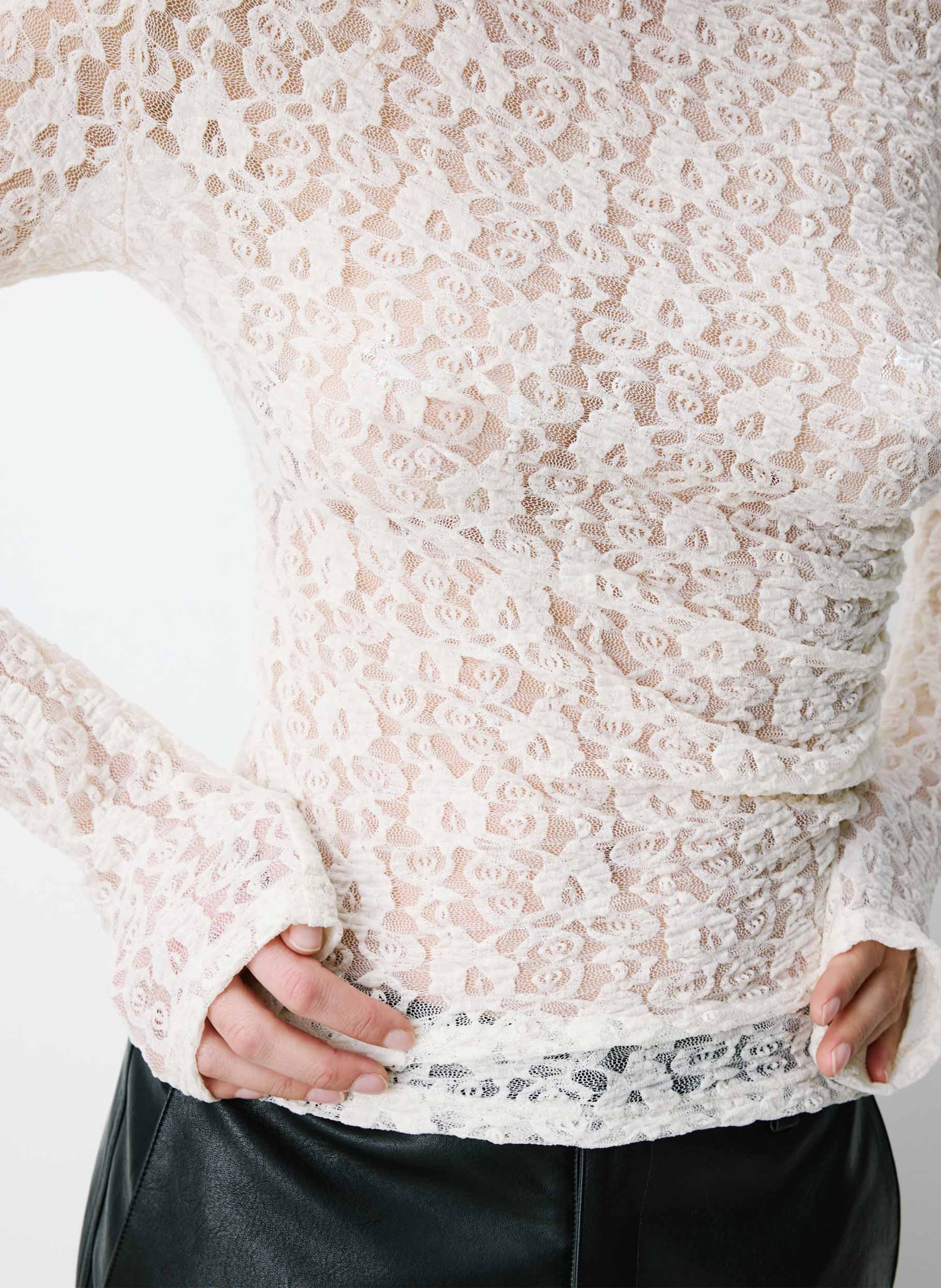 Straight round-neck lace top GRACE ET MILA White