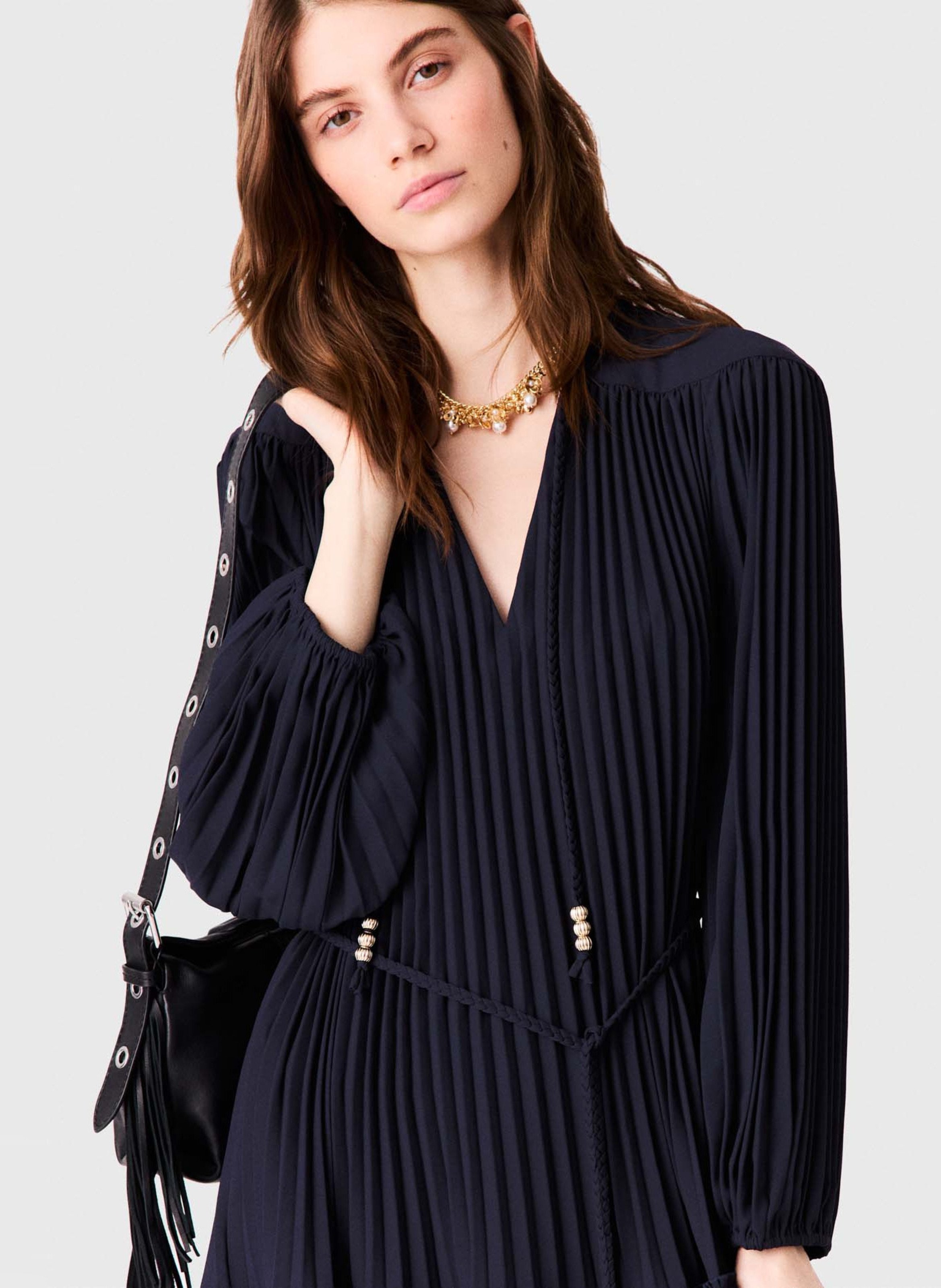 Jurk met V-hals en getailleerd model MAJE Blauw