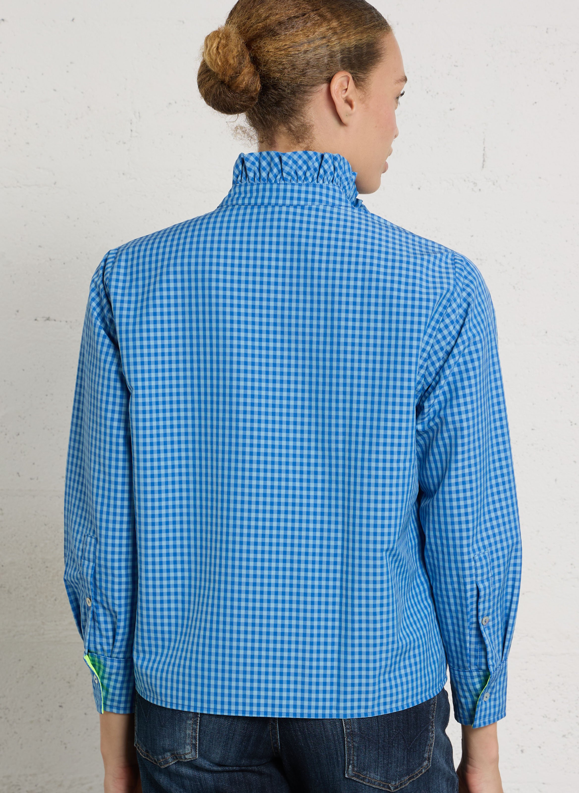 Straight checked cotton shirt DR BLOOM Blue