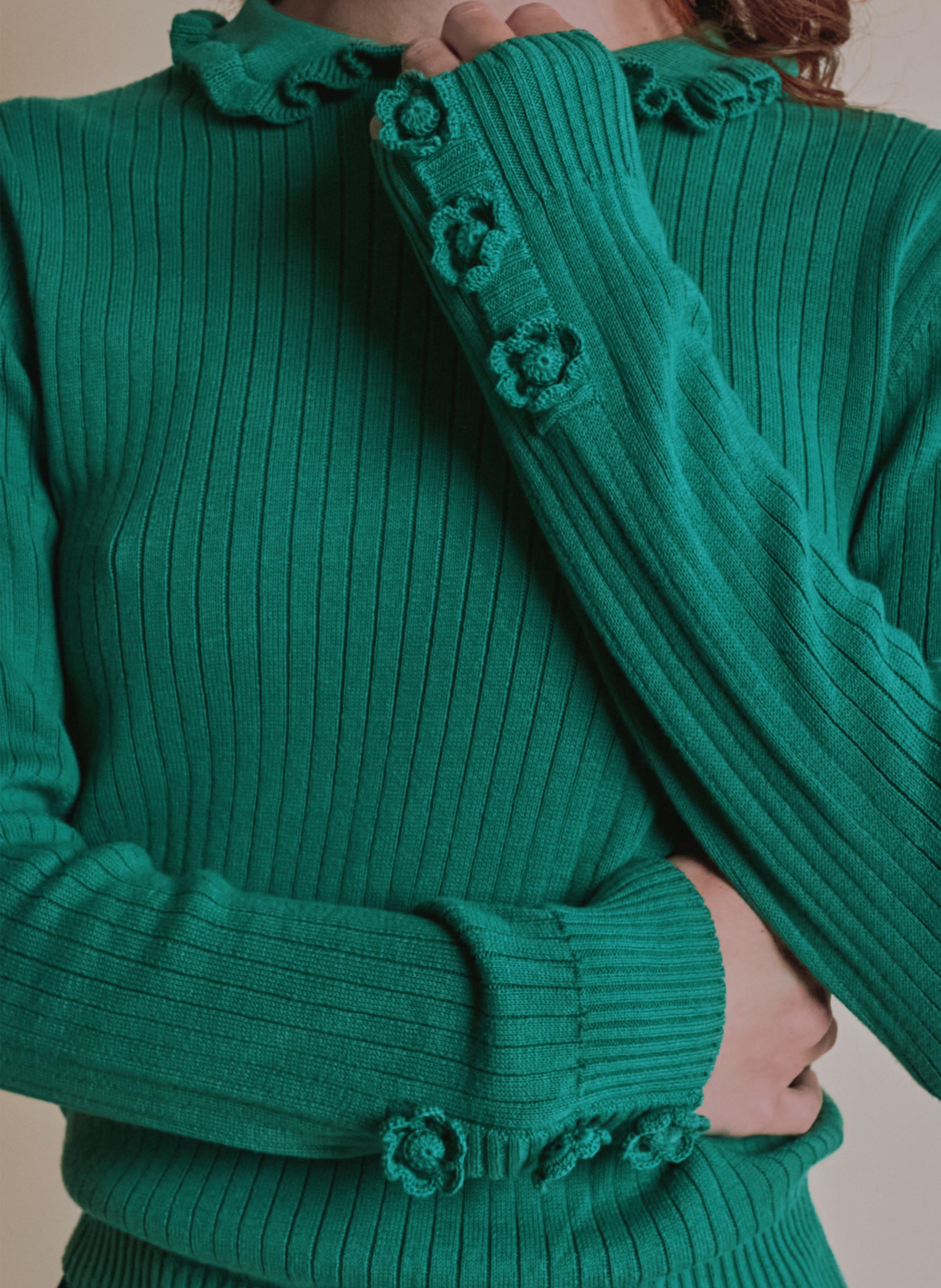 Cotton sweater with classic collar EMILE ET IDA Green