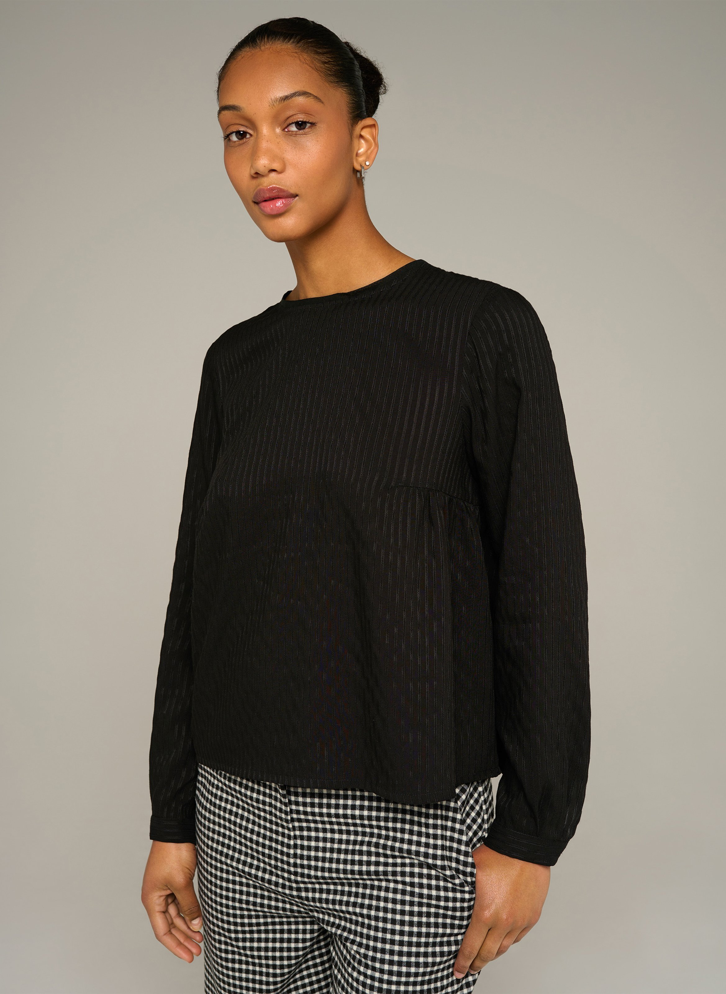 Blouse met ronde hals en effen recht model COTELAC ACOTE Zwart