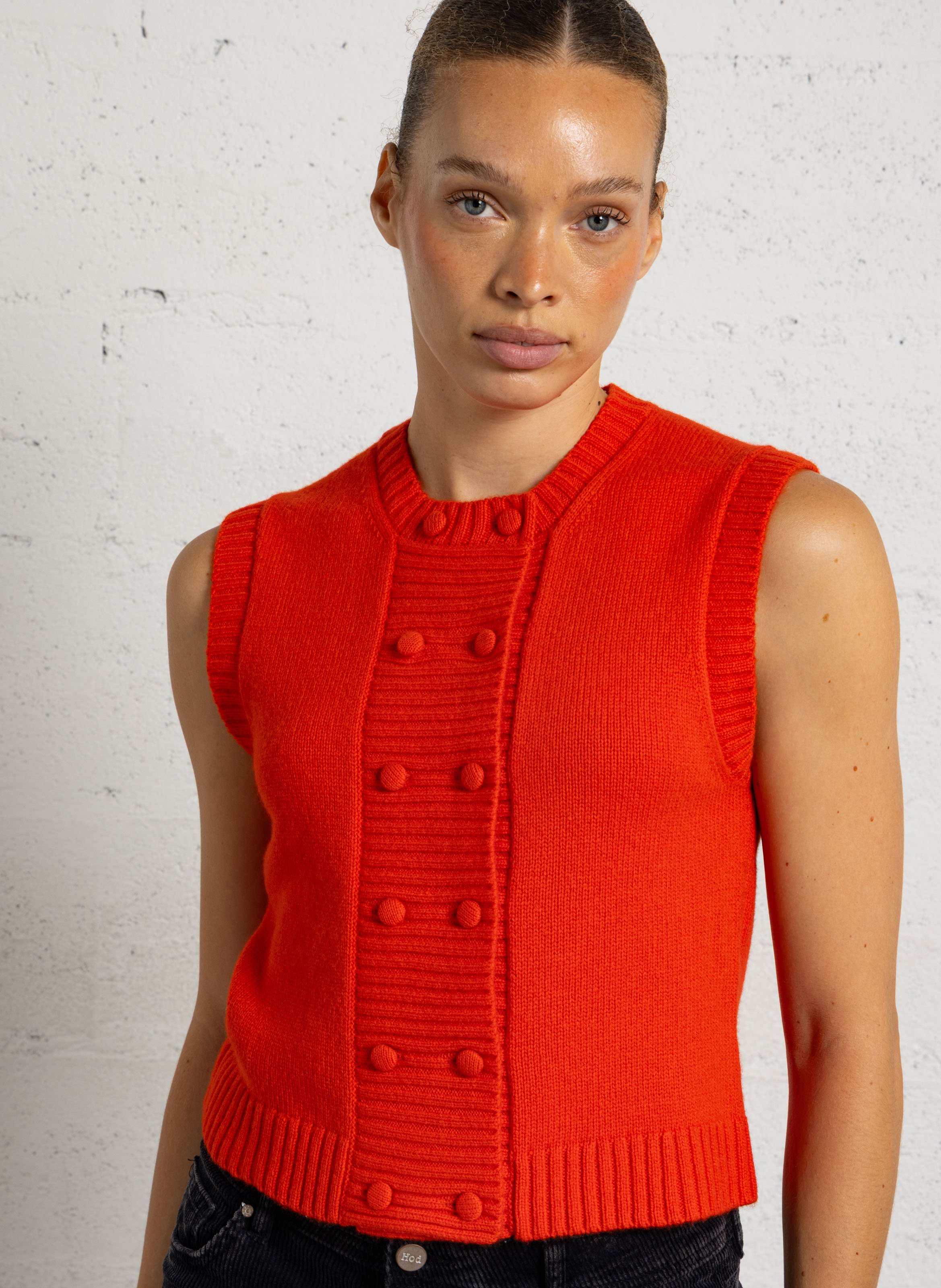 Strickjacke aus Wolle mit Rundhalsausschnitt THE TINY BIG SISTER Rot
