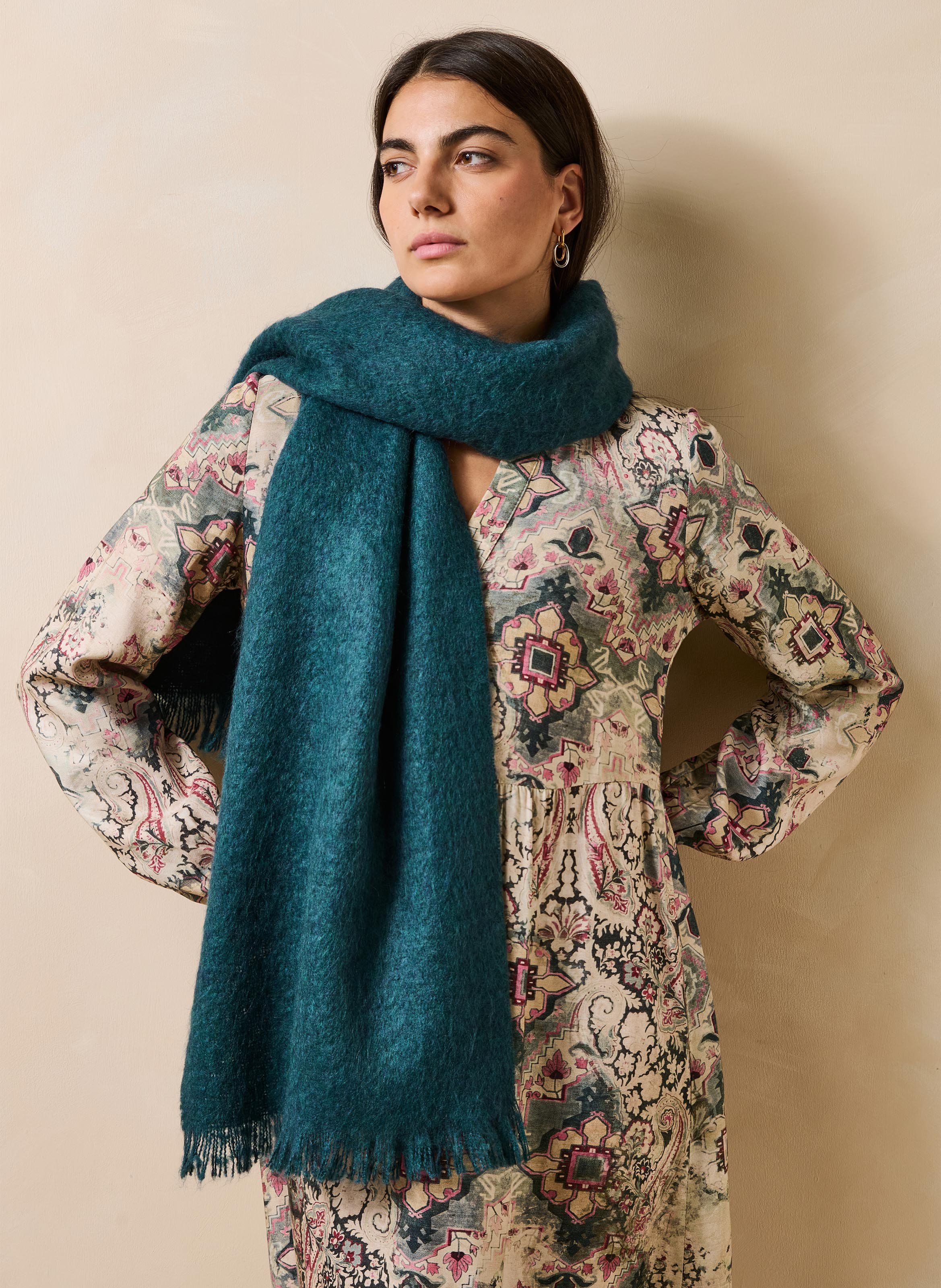 Brede sjaal met franjes | Blauw LA FEE MARABOUTEE Dames
