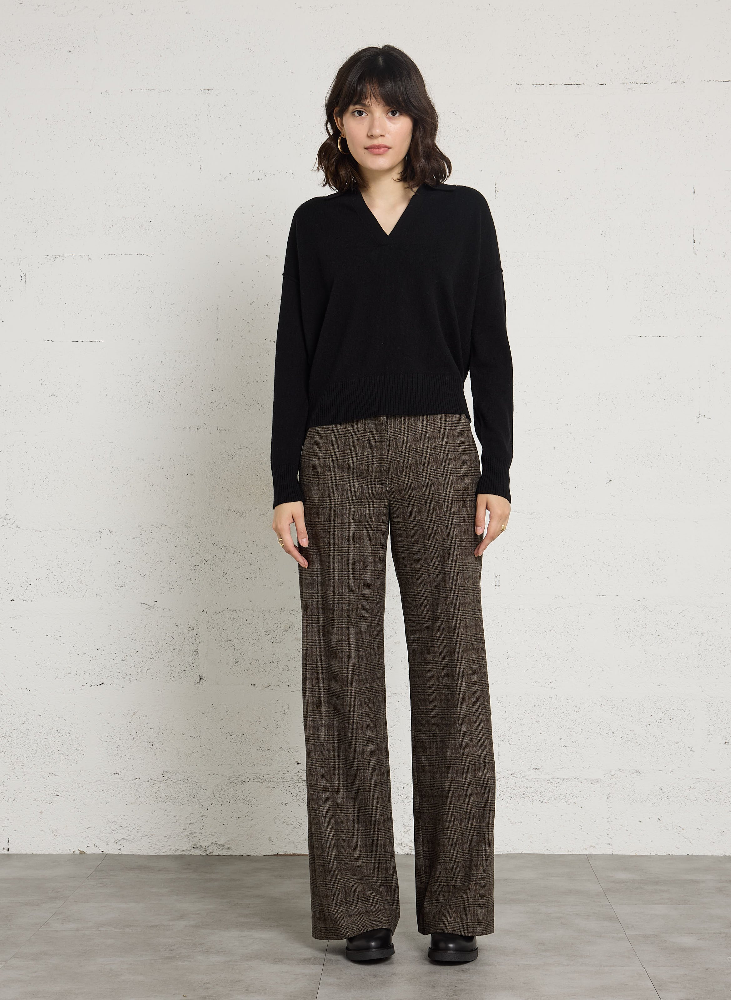Pull col rond droit en laine et cachemire HARTFORD Noir