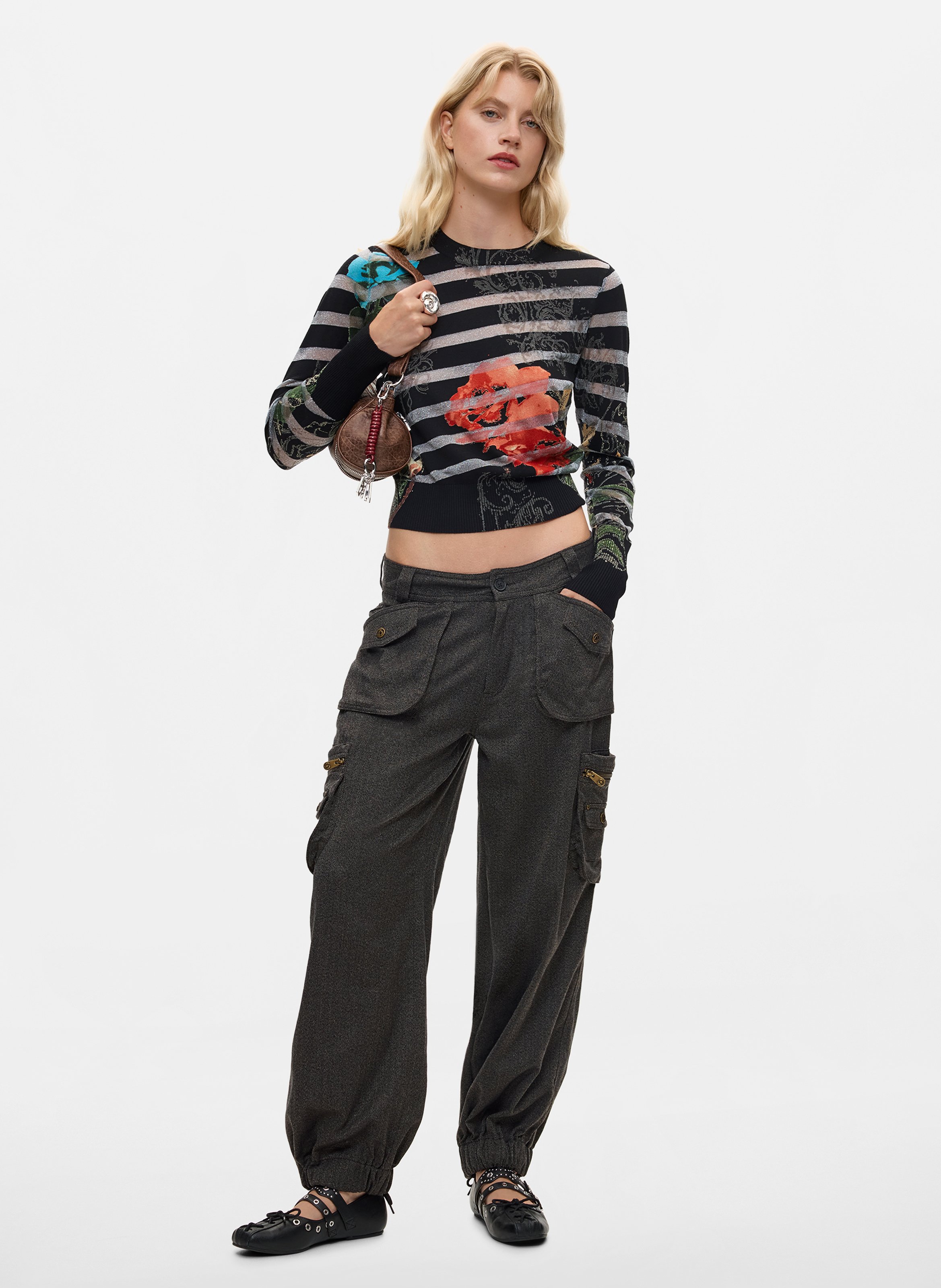 Pull droit col rond imprimé DESIGUAL Noir