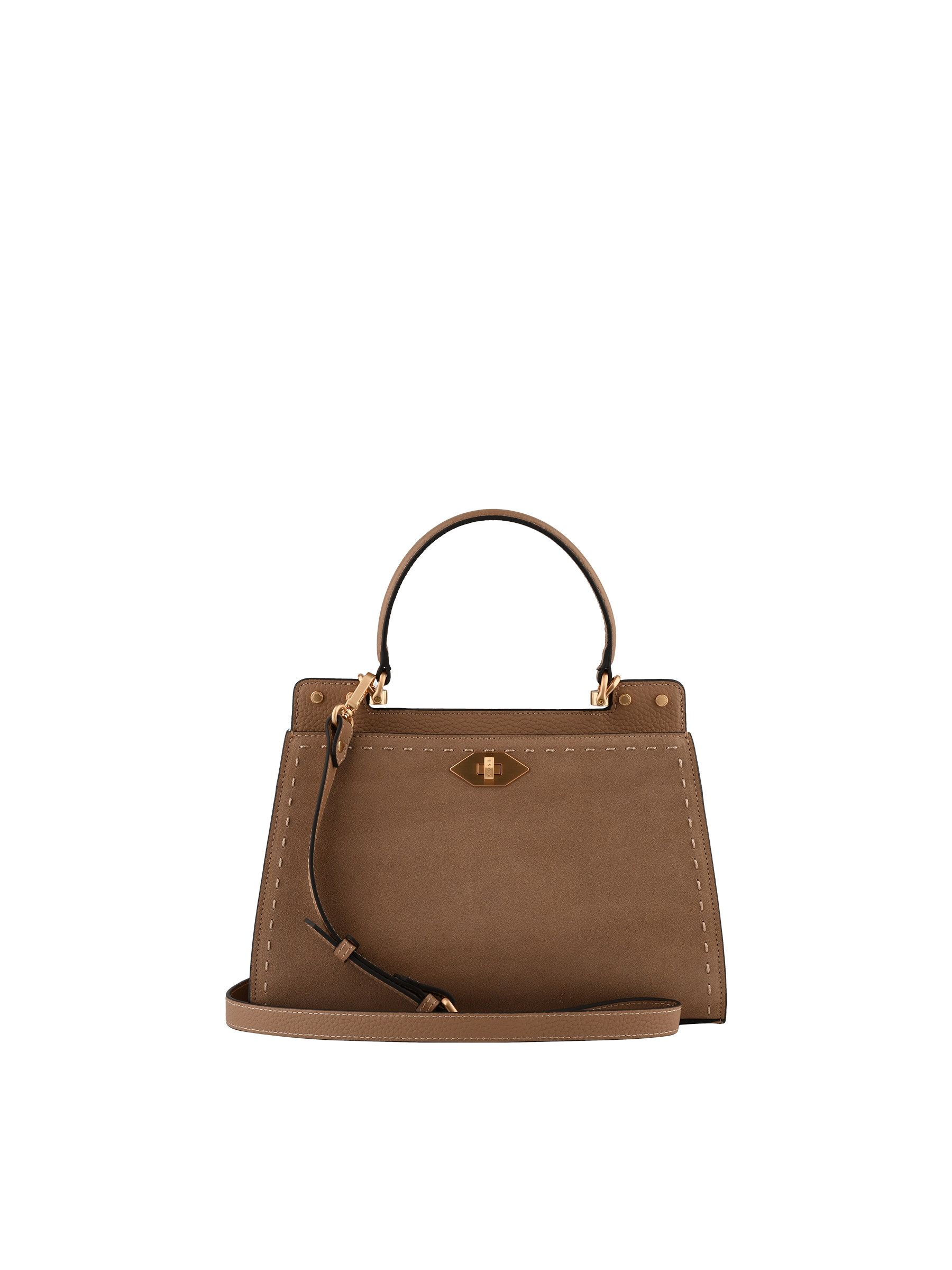 Cowhide leather handbag with a suede-effect finish POURCHET Grey