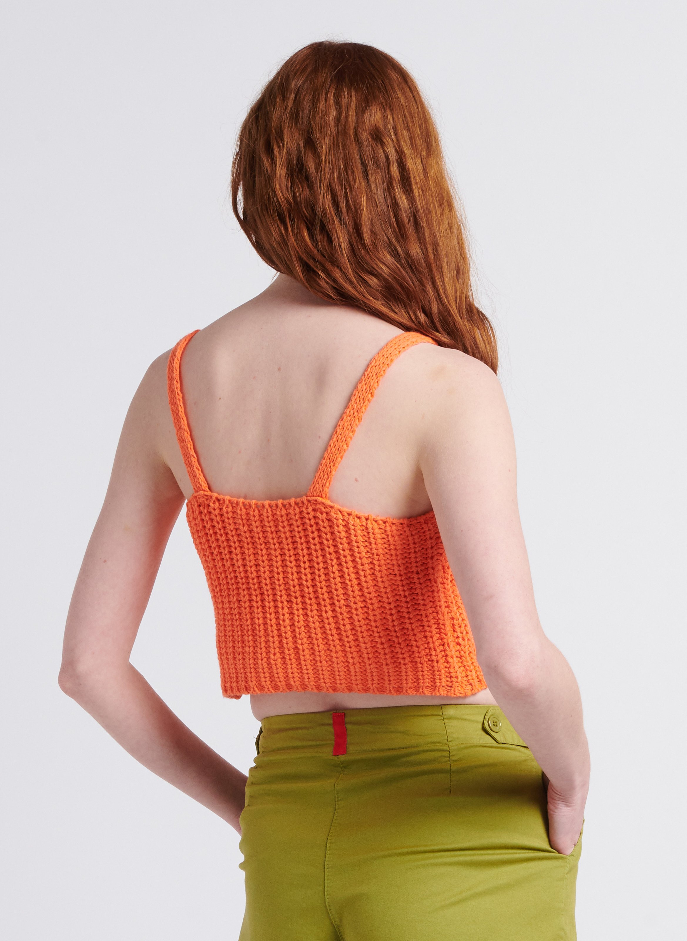 Top court tricot col V en coton mélangé  DR BLOOM Orange