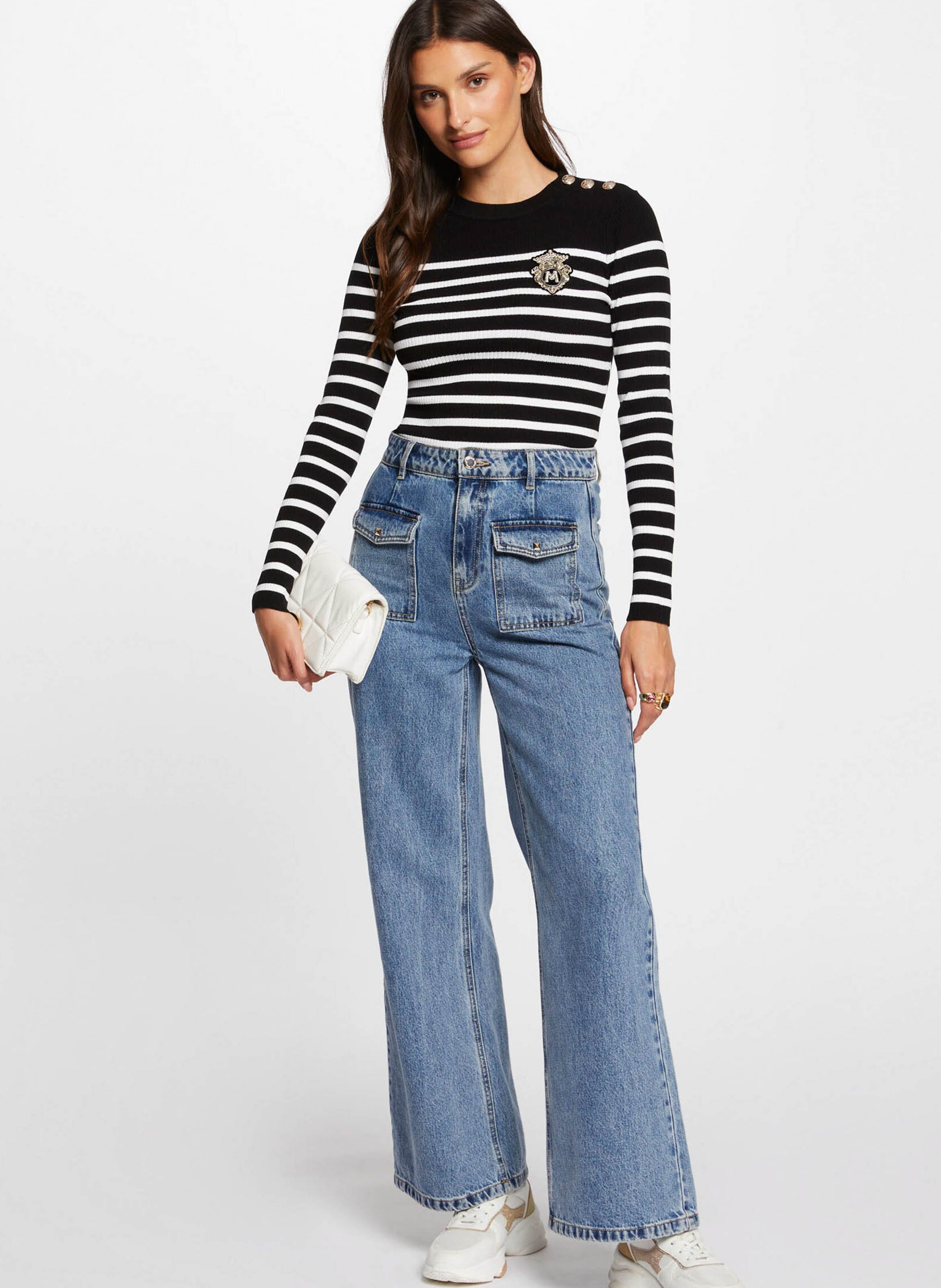 Trui met lange mouwen en strepen MORGAN Zwart