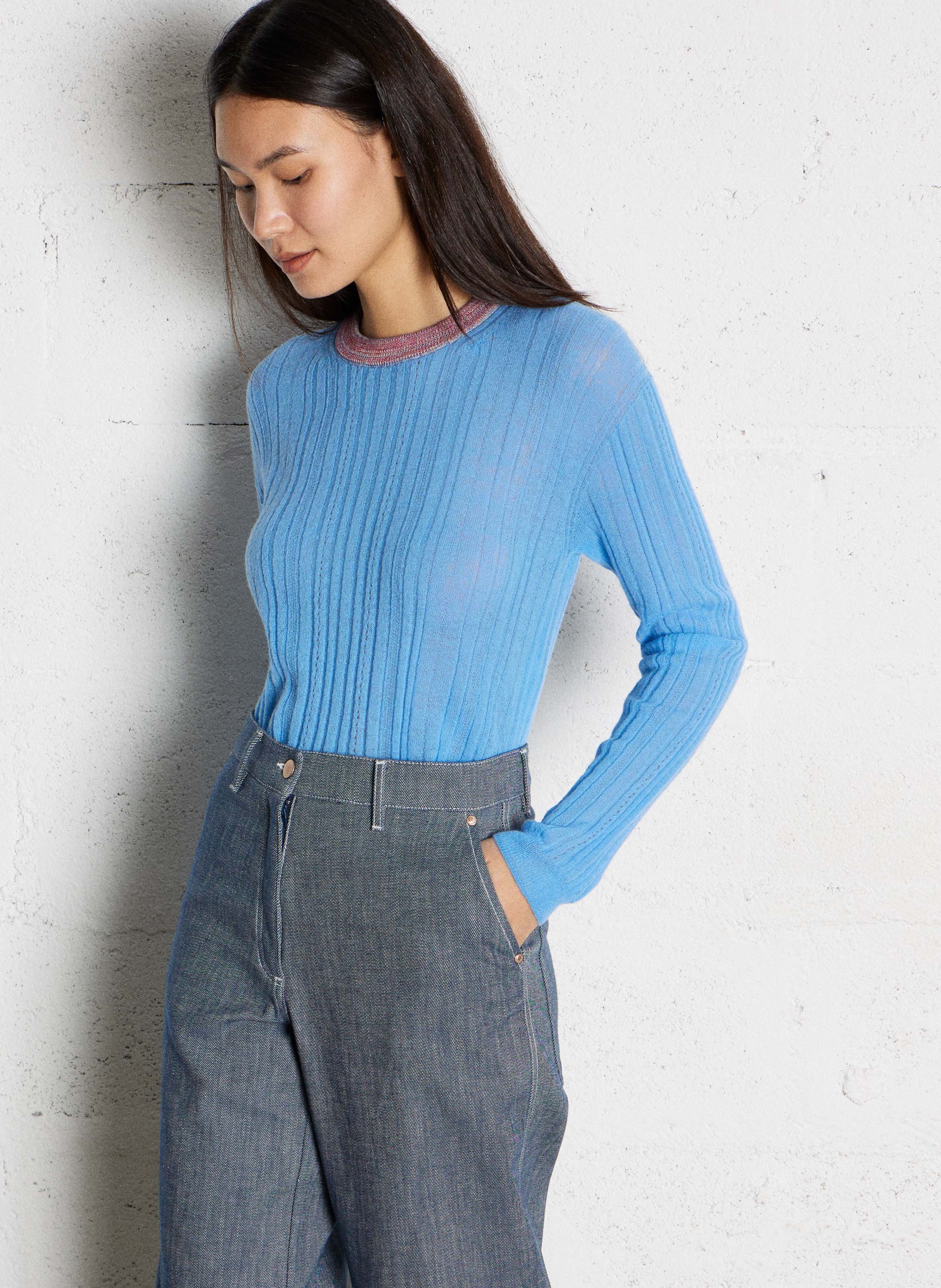 Fitted round neck wool blend sweater MOMONI Blue