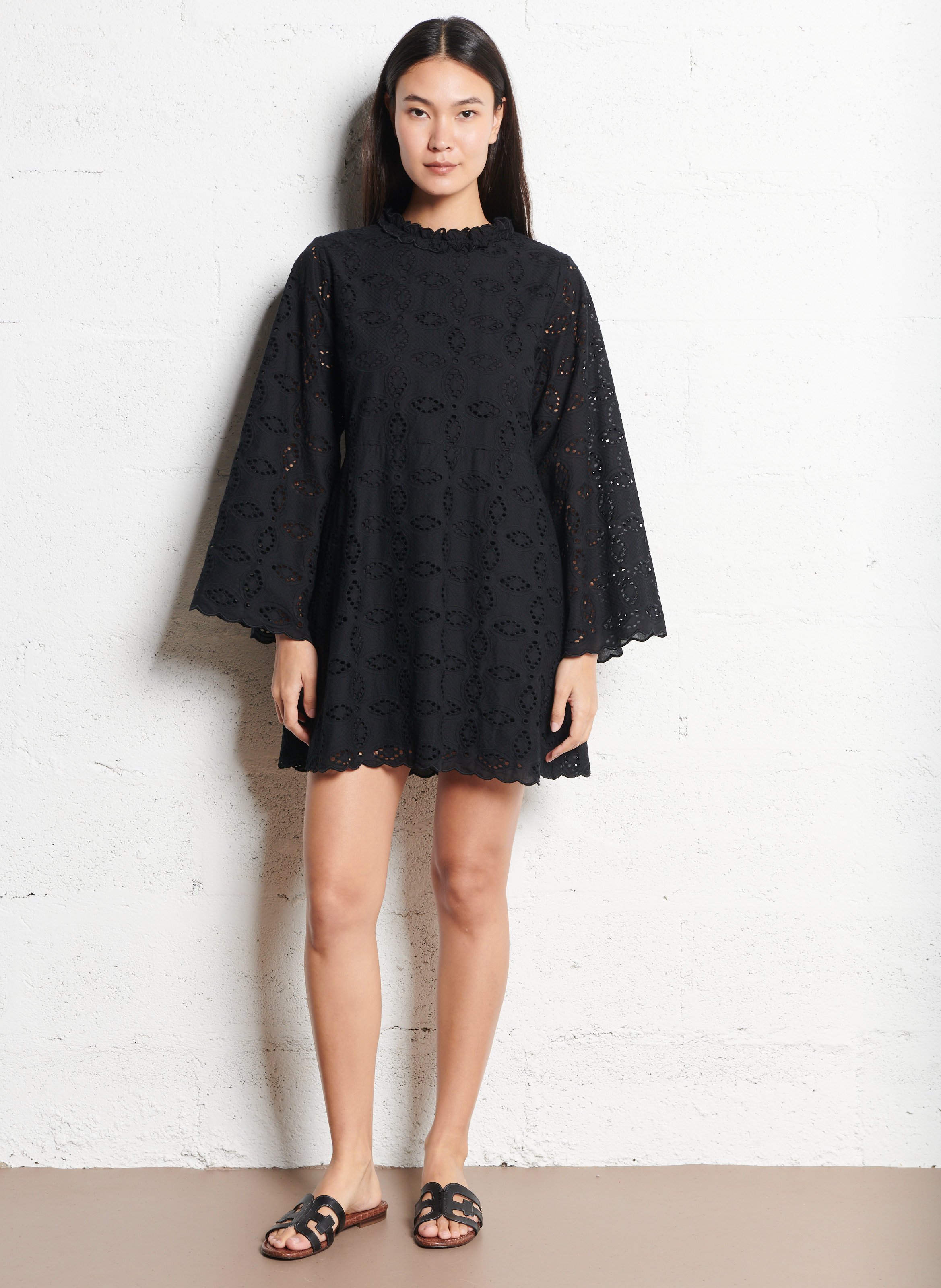 Korte jurk van katoen met ronde hals BELLEPIECE Zwart