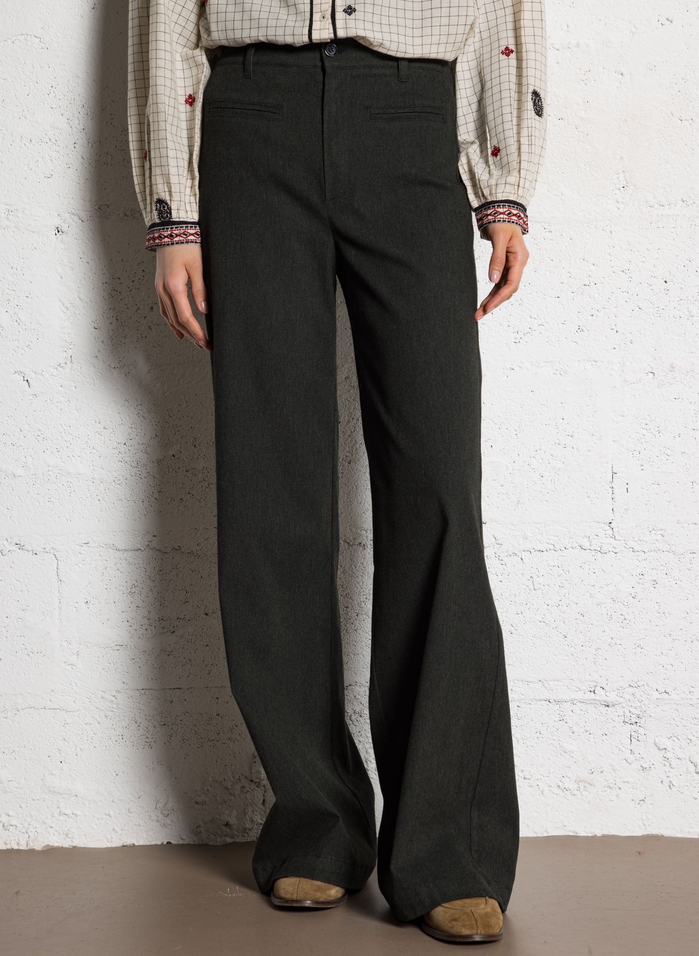 Pantalon droit taille haute jacquard MAISON HOTEL Noir