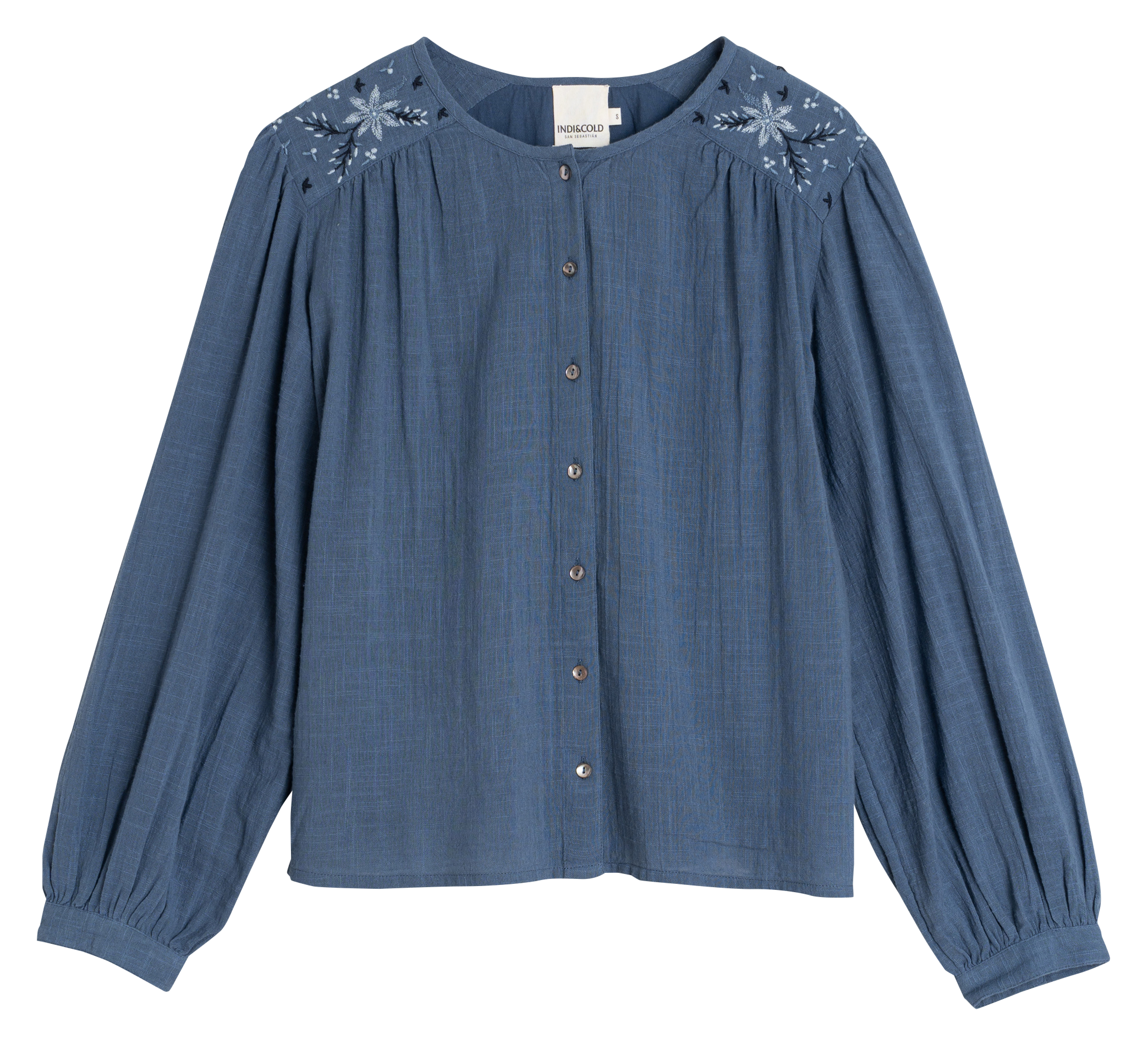 Chemise col rond en coton INDI & COLD Blue