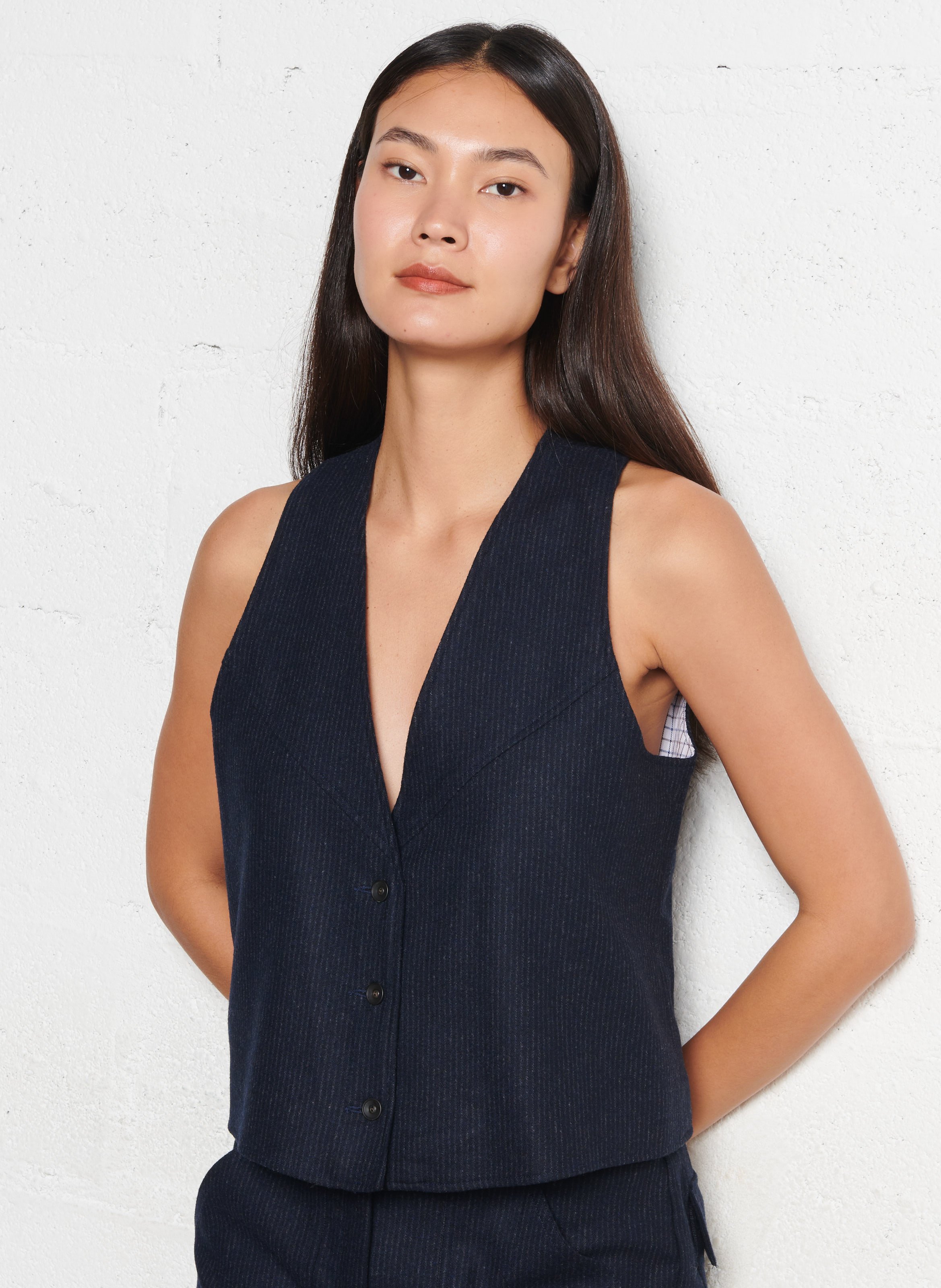 Gilet col V en laine mélangée DIEGA Bleu