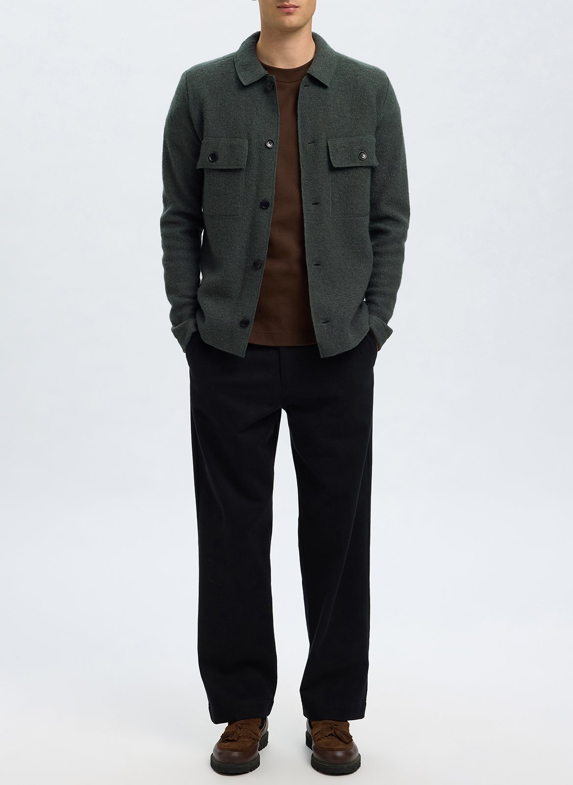 Surchemise droite unie en laine SELECTED Vert