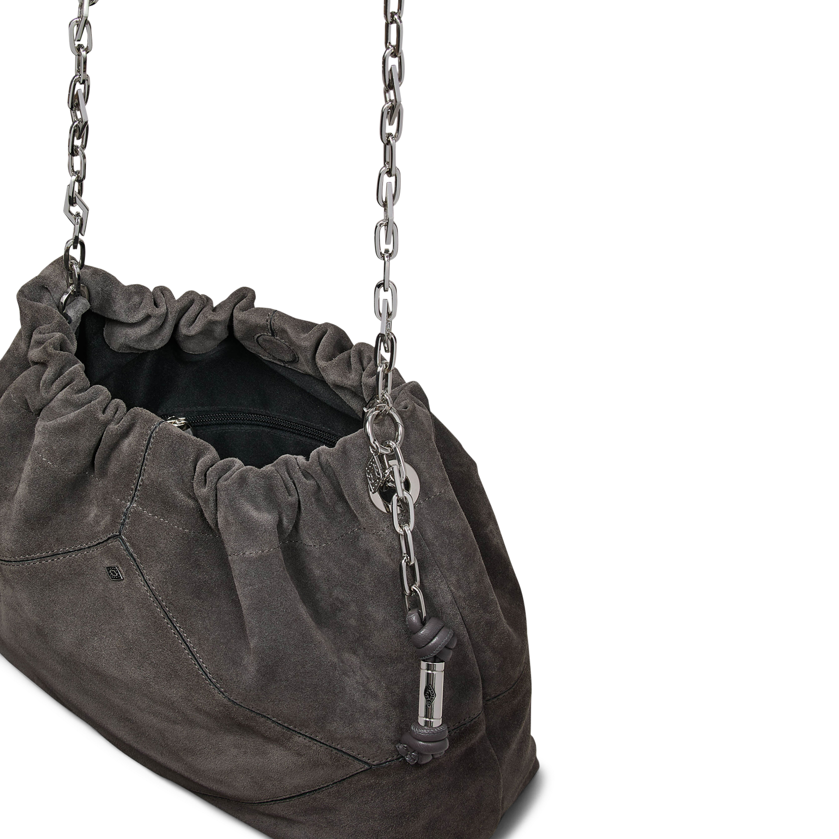 Sac Tote épaule à chaîne en cuir velours BA&SH Gris