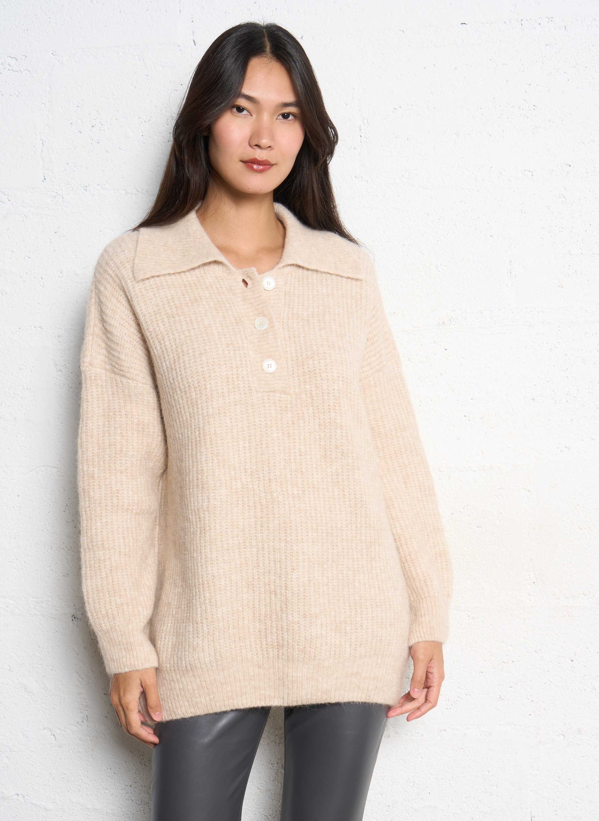 Wijde polo-halstrui in effen gemengde wol THE NEW SOCIETY Wit