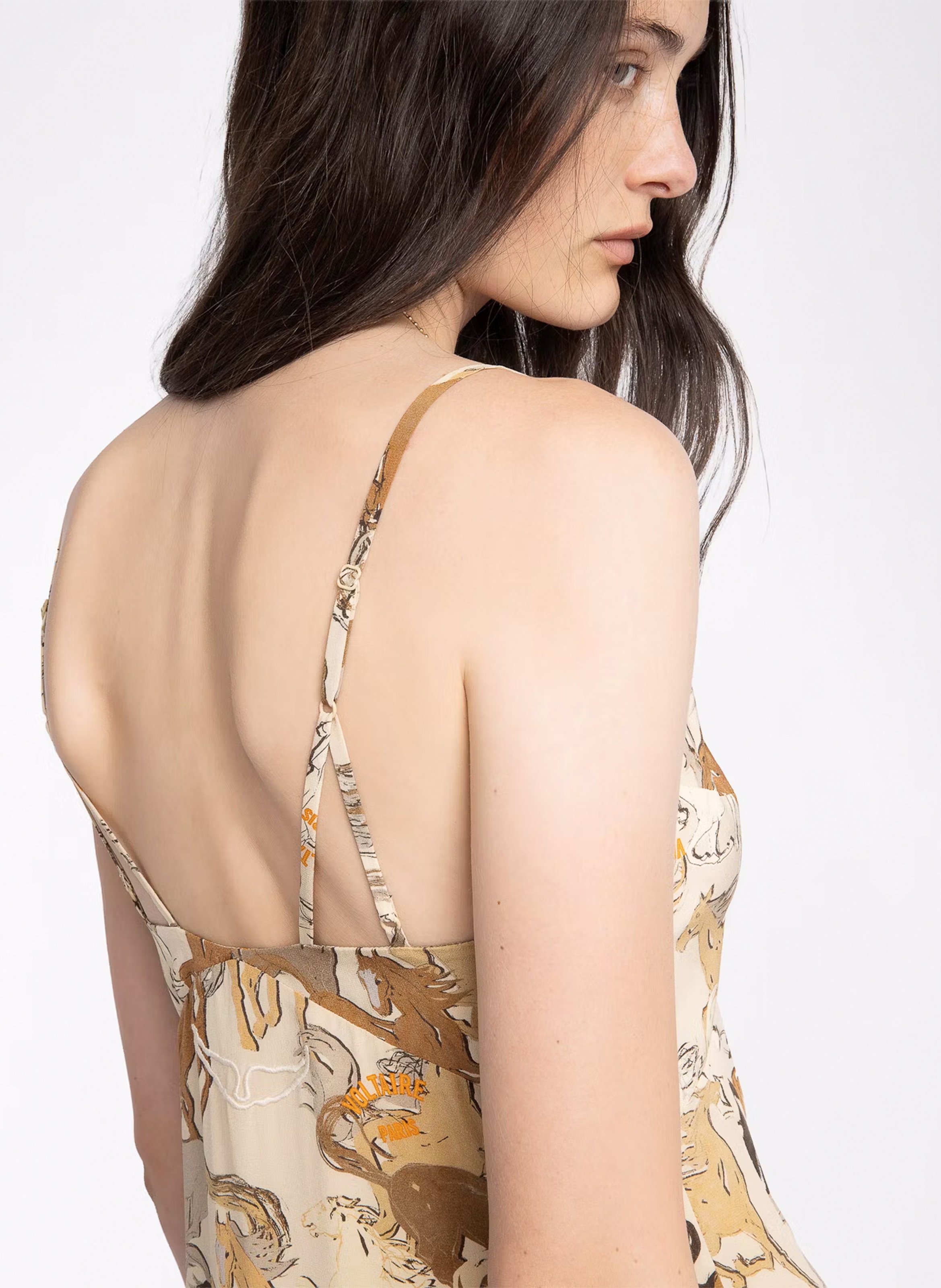 Robe droite col V en soie imprimée ZADIG&VOLTAIRE Blanc