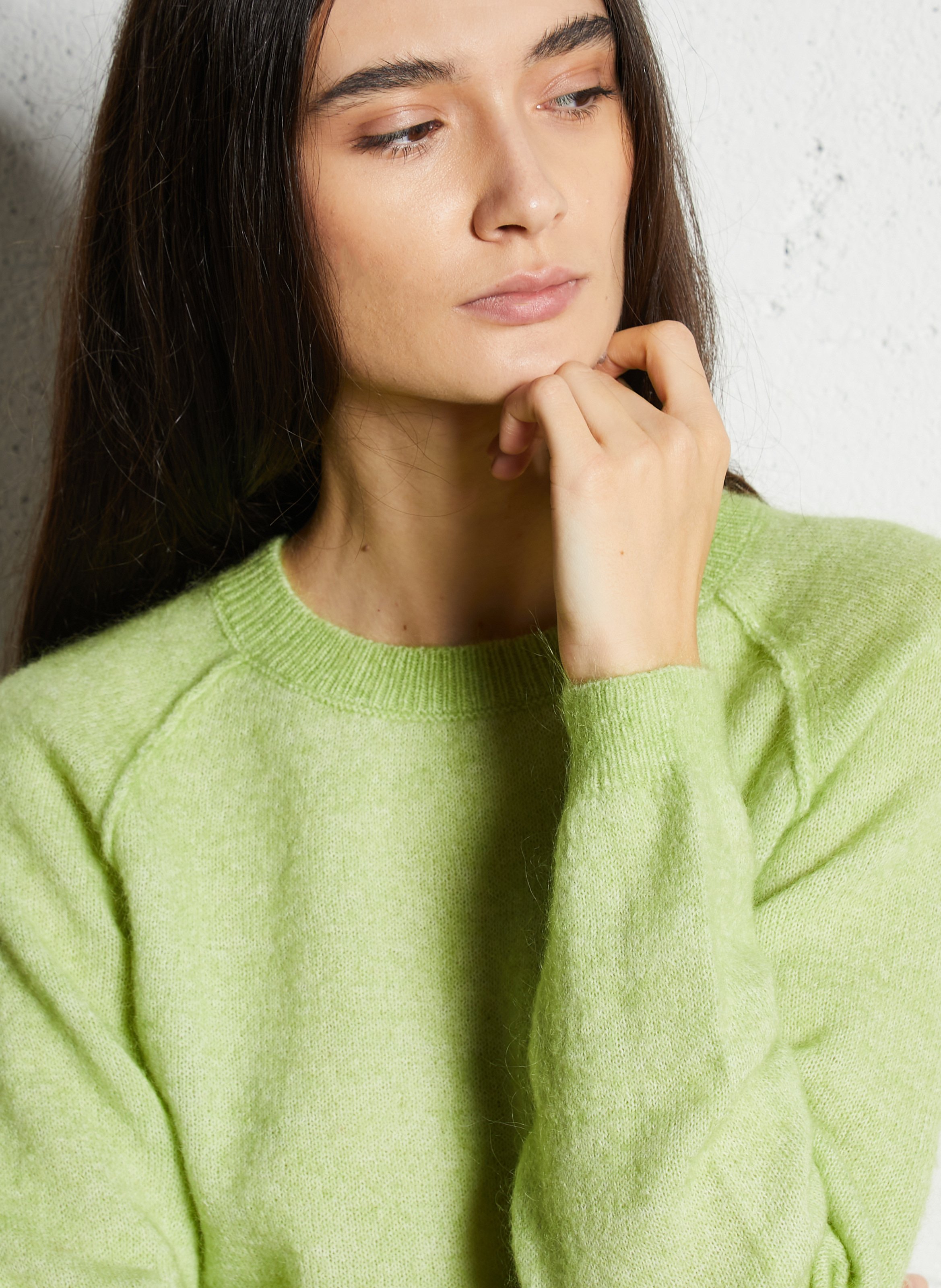 Pull droit col rond en laine mélangée SUD EXPRESS Vert