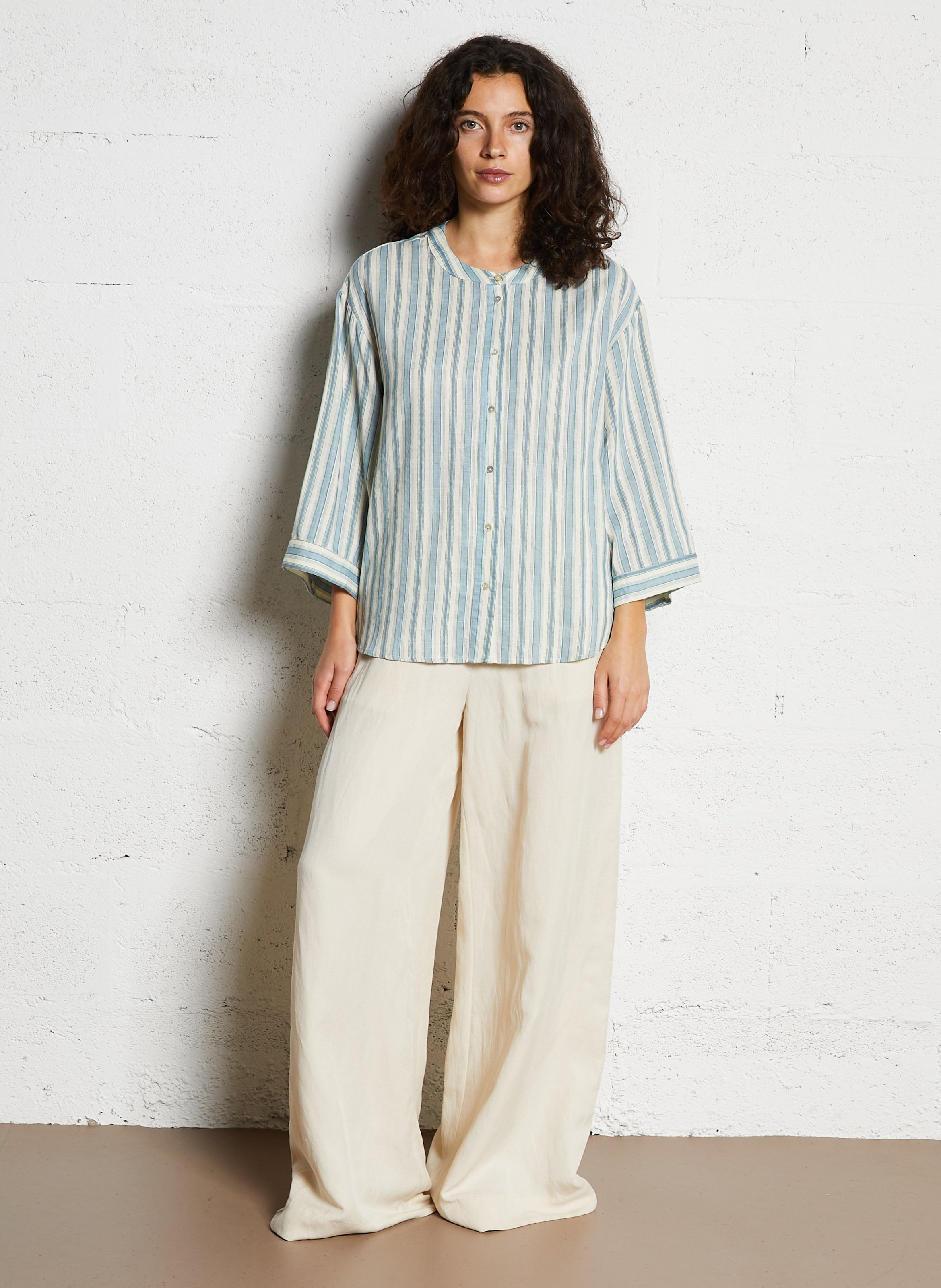 Chemise oversize col mao en coton mélangé JC SOPHIE Bleu