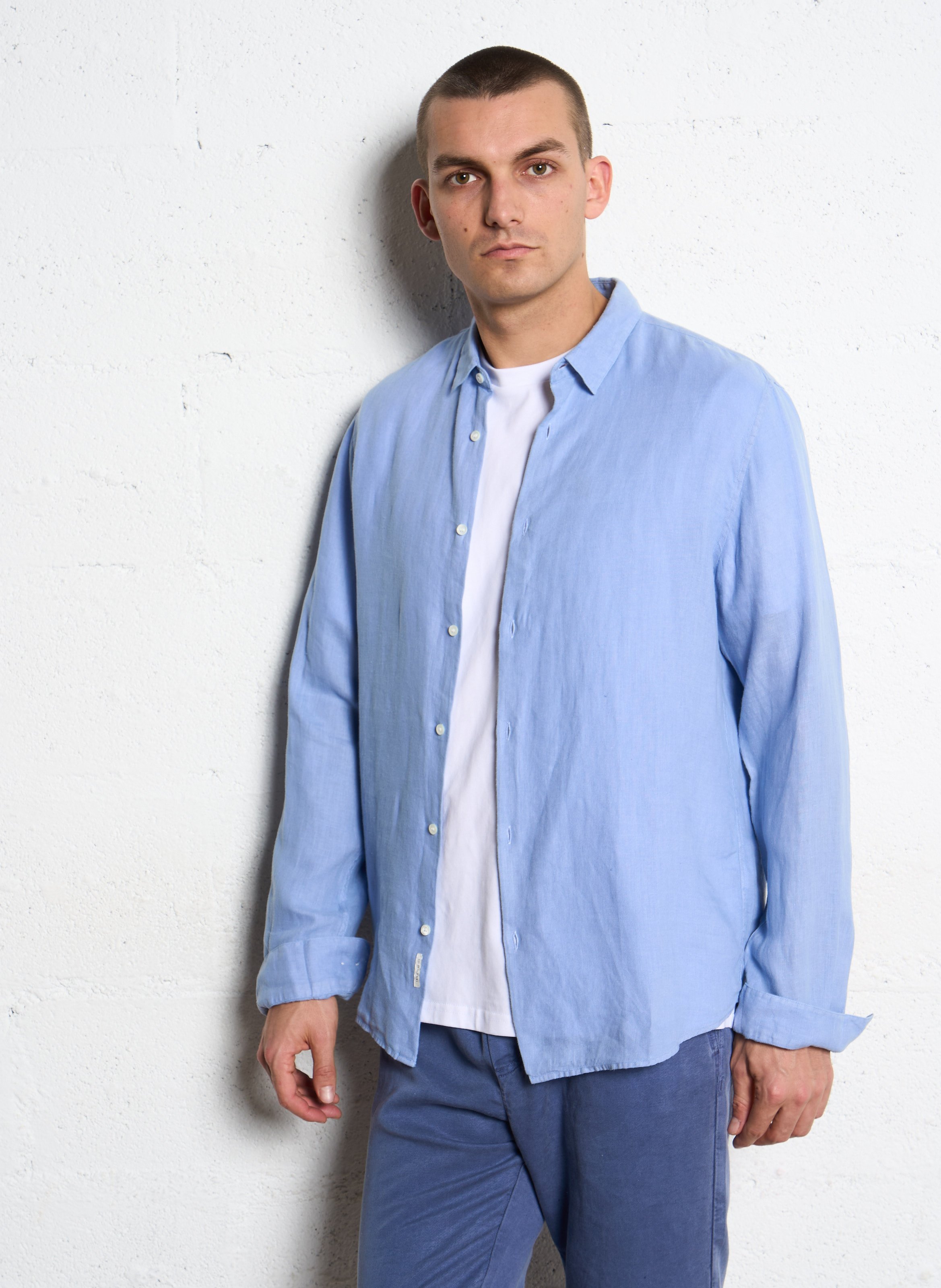 Slim-Fit Hemd mit Pariser Kragen aus Leinen IKKS Blau
