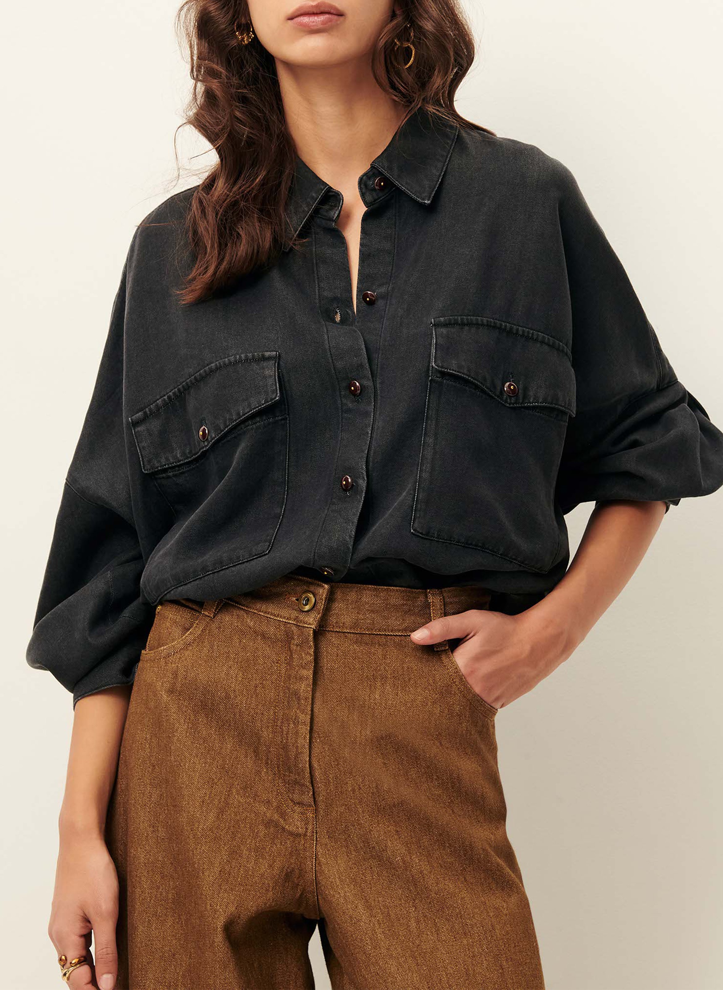 Chemise oversize col classique  SESSUN Noir