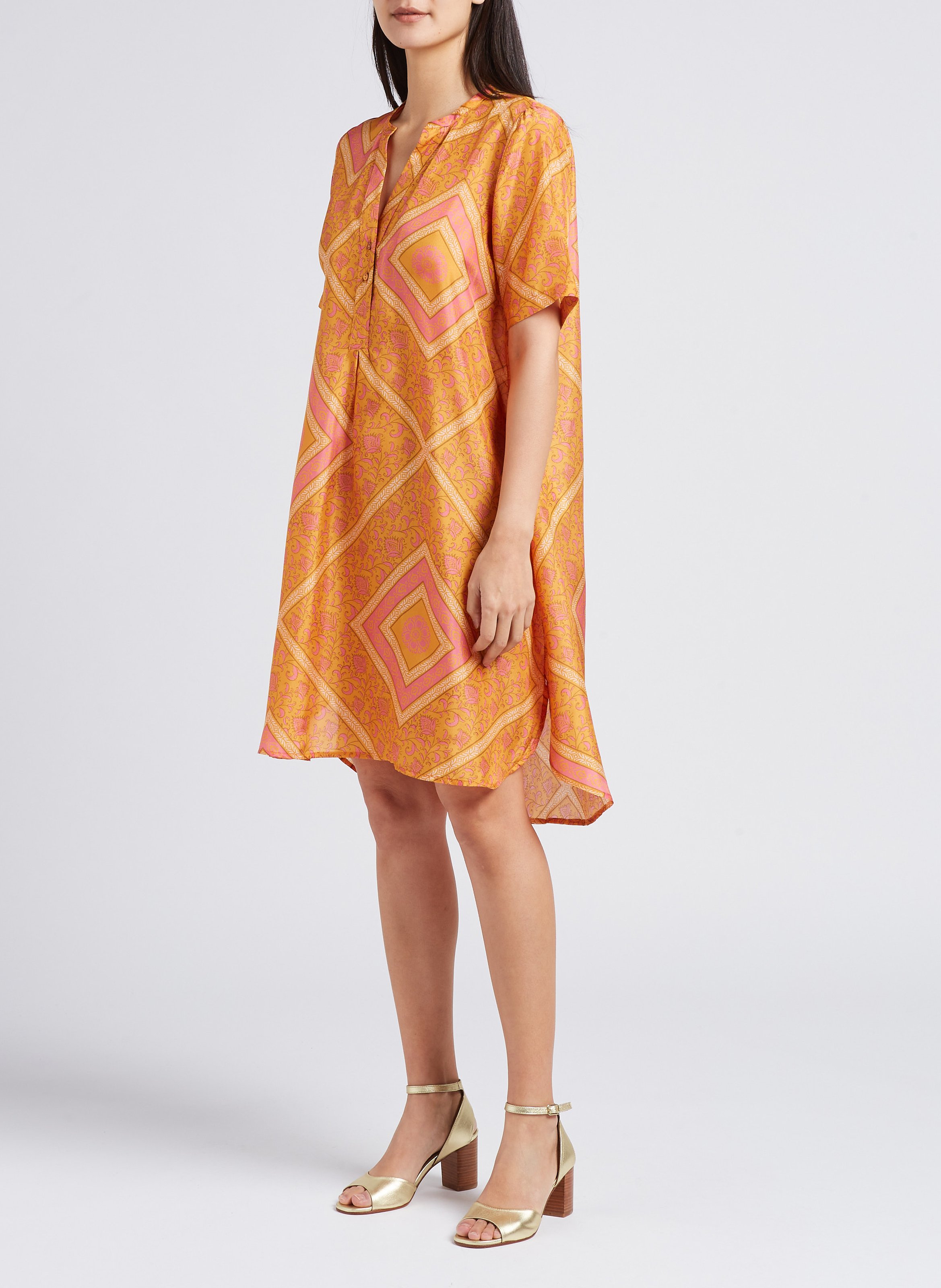 V-neck printed silk midi dress MOMONI Orange