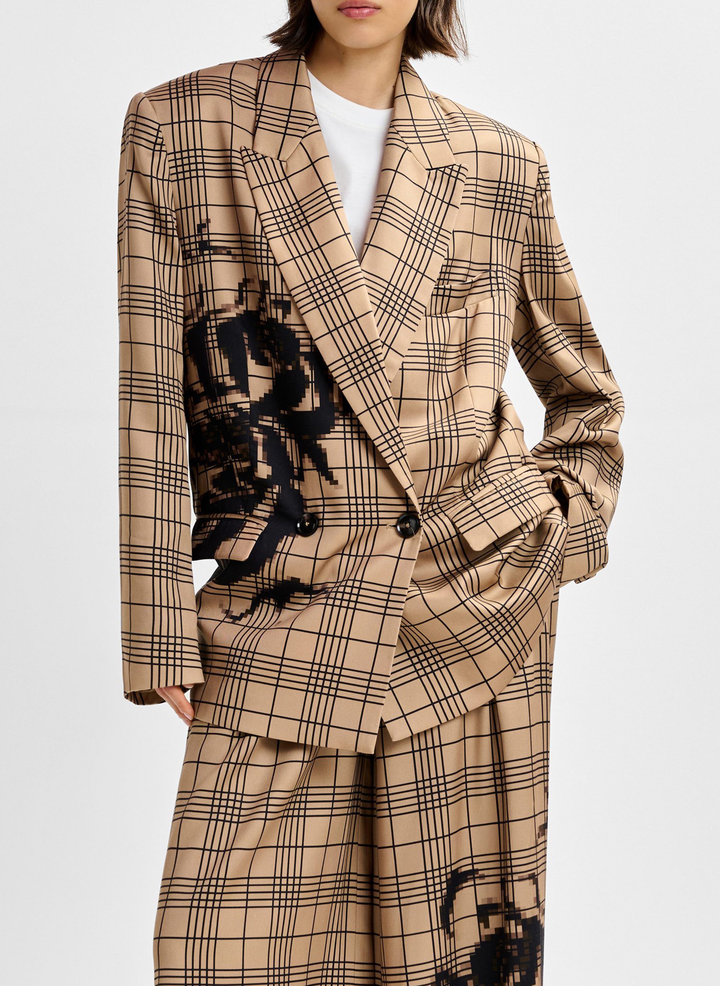 Oversized check blazer ESSENTIEL ANTWERP Brown