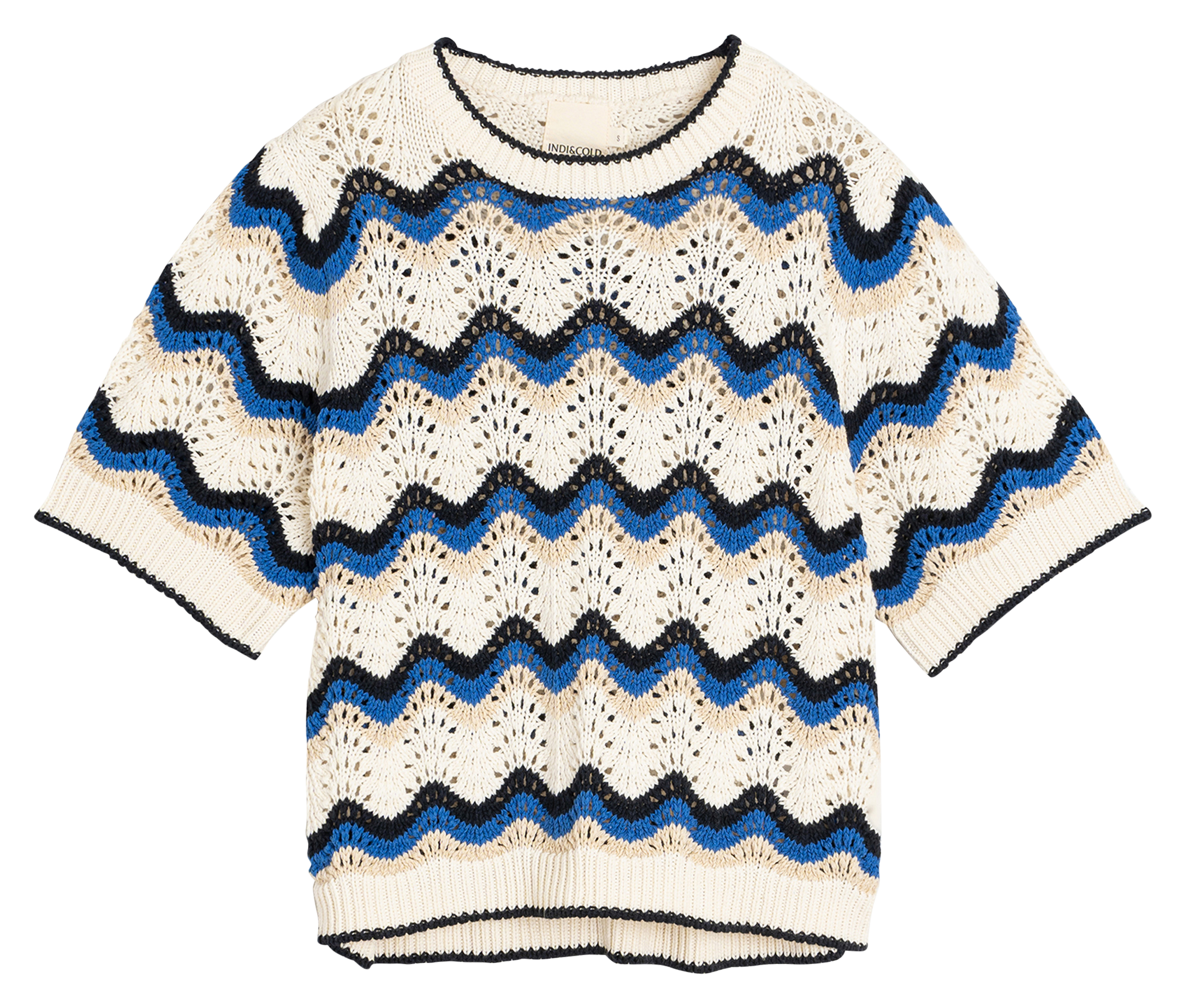 Gerader Rundhalsausschnittpullover aus Häkelstrick INDI & COLD Blau