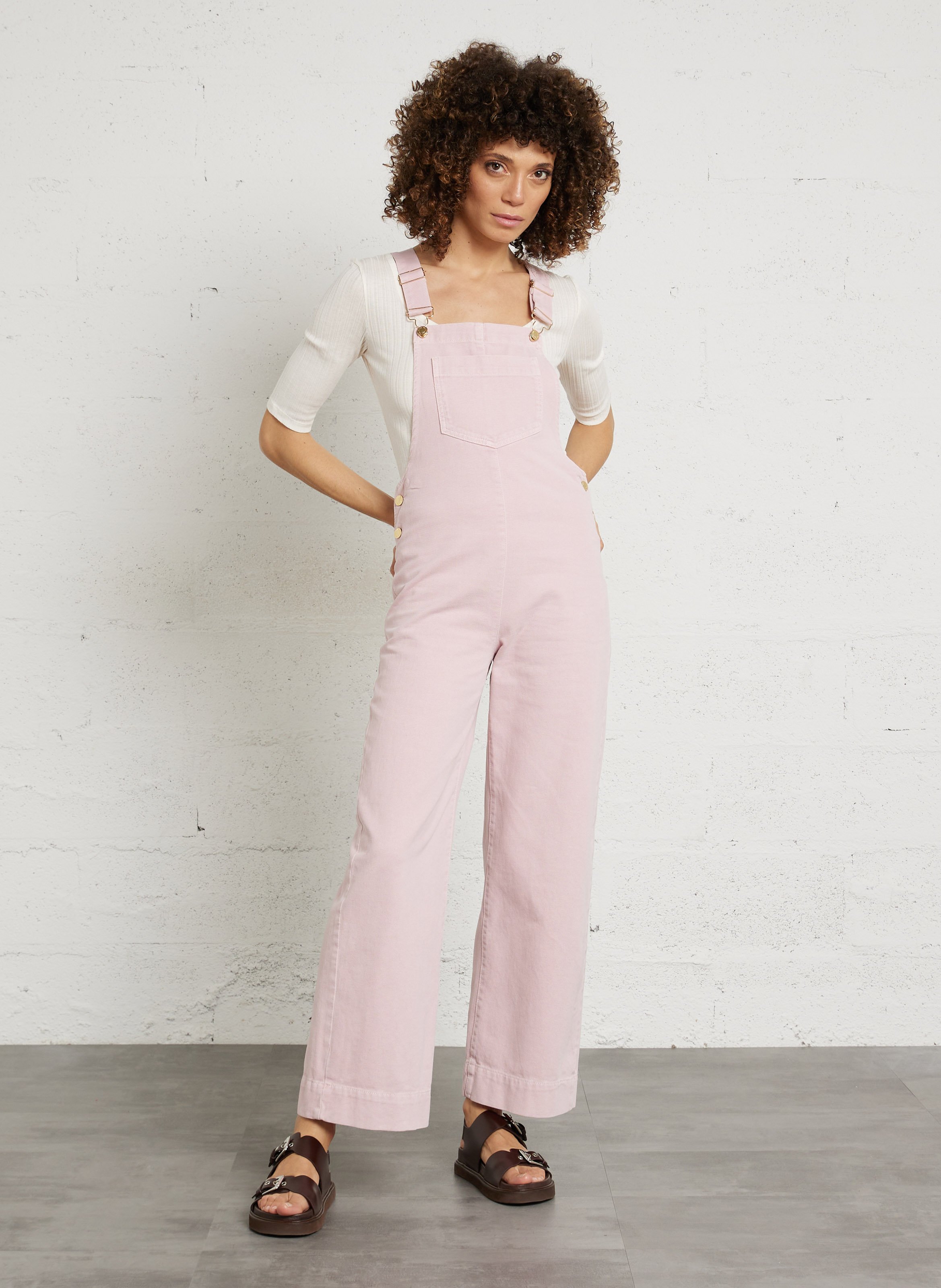 Tee-shirt moulant col rond en coton bio mélangé DES PETITS HAUTS Beige