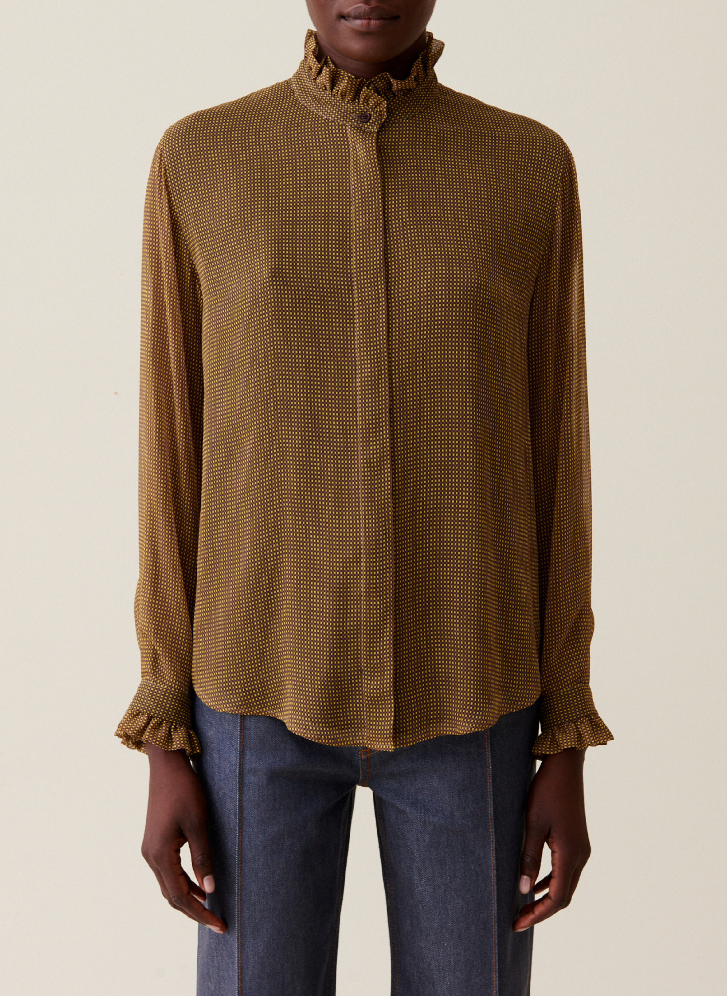 Fluid shirt with small checks CLAUDIE PIERLOT Yellow