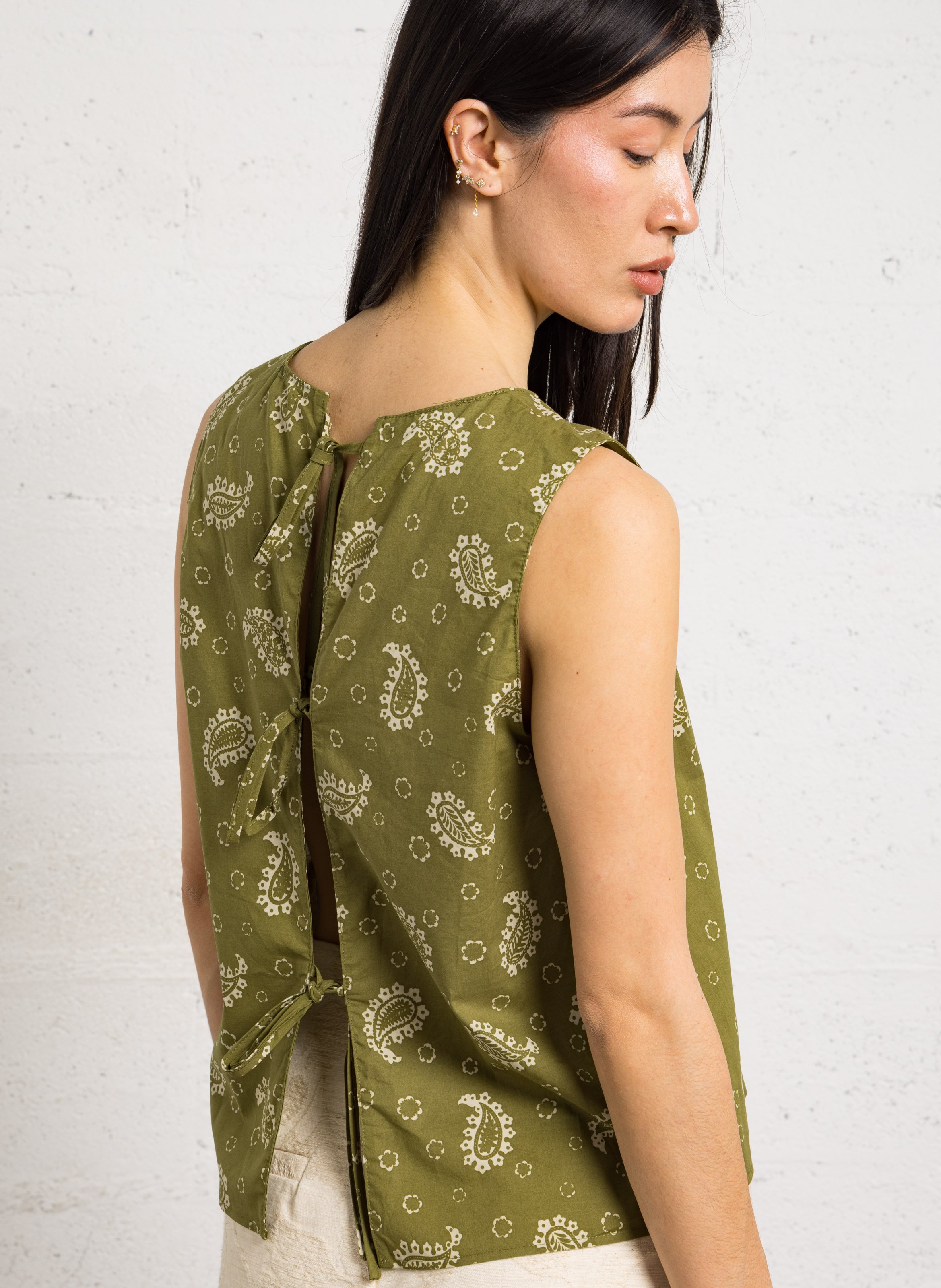 Printed cotton top THE KORNER Khaki