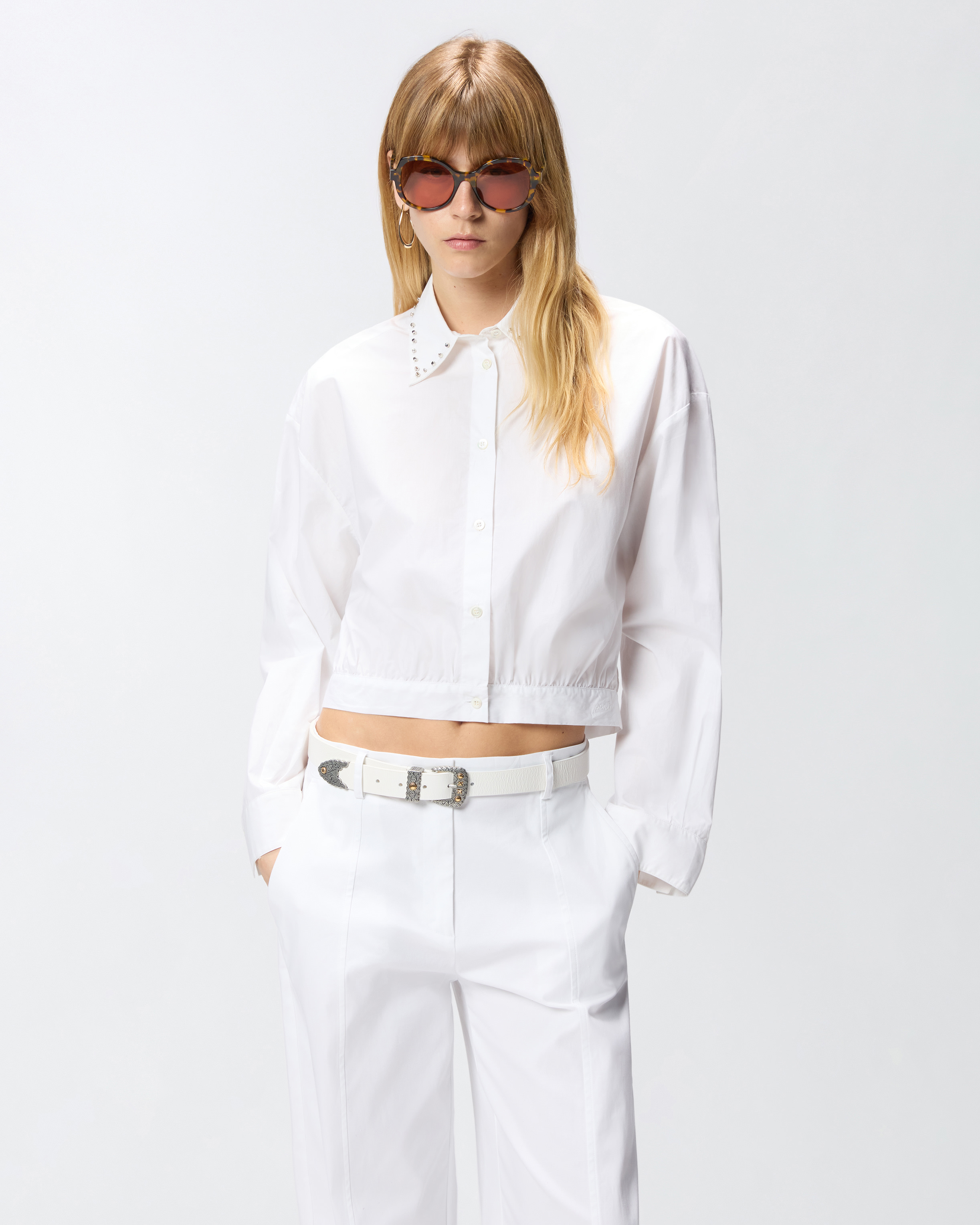 Chemise cropped à col bijou PINKO Blanc